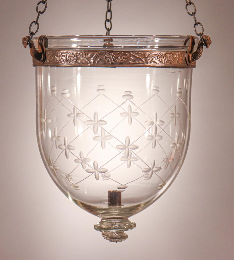 Petite Bell Jar Lantern with Trellis Etching For Sale 3
