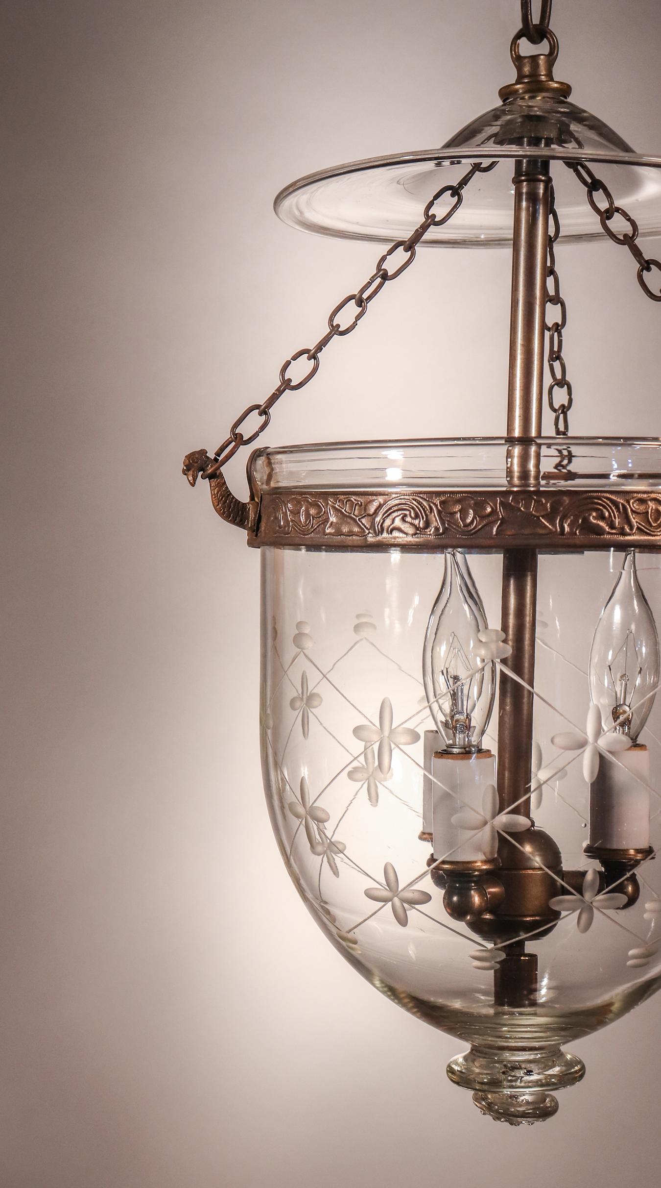 Victorian Petite Bell Jar Lantern with Trellis Etching