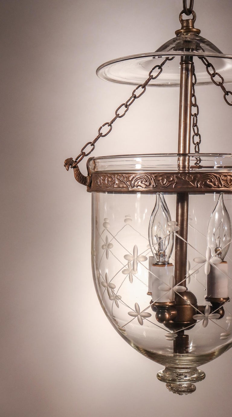 Victorian Petite Bell Jar Lantern with Trellis Etching For Sale