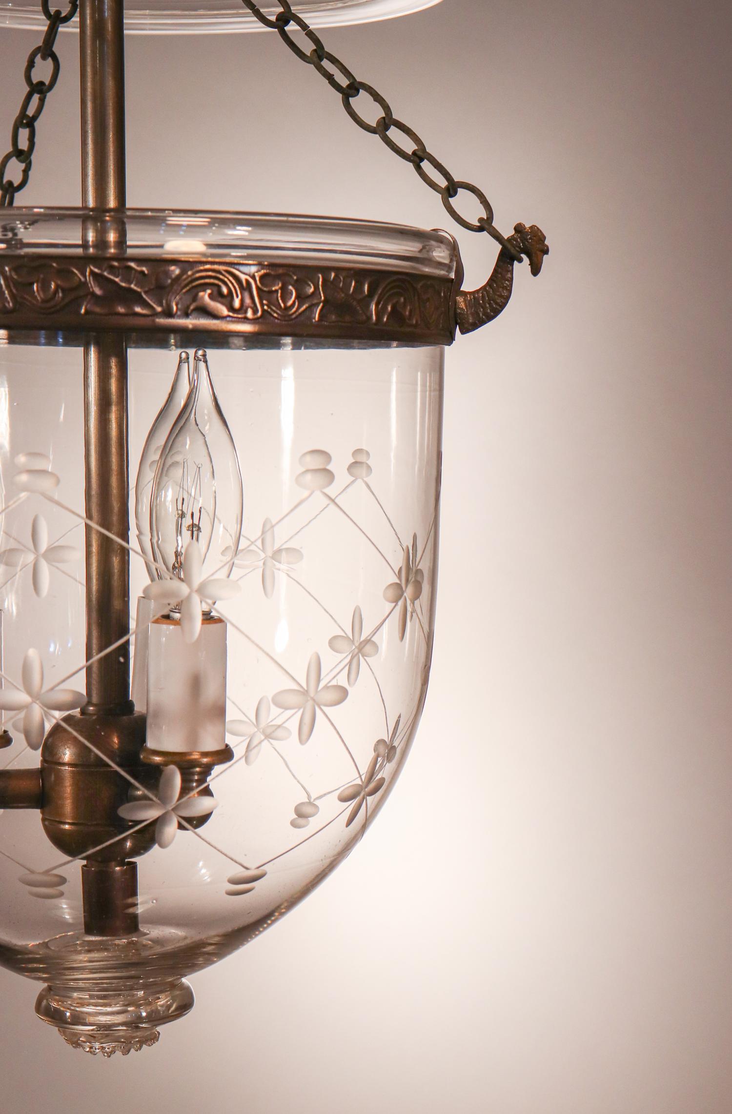 English Petite Bell Jar Lantern with Trellis Etching