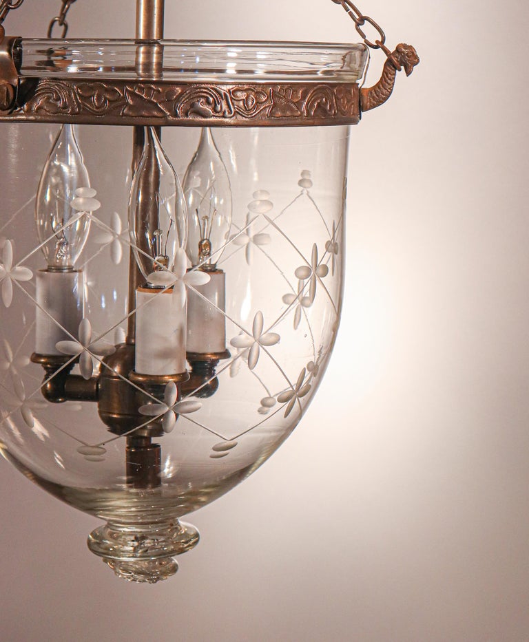 Embossed Petite Bell Jar Lantern with Trellis Etching For Sale