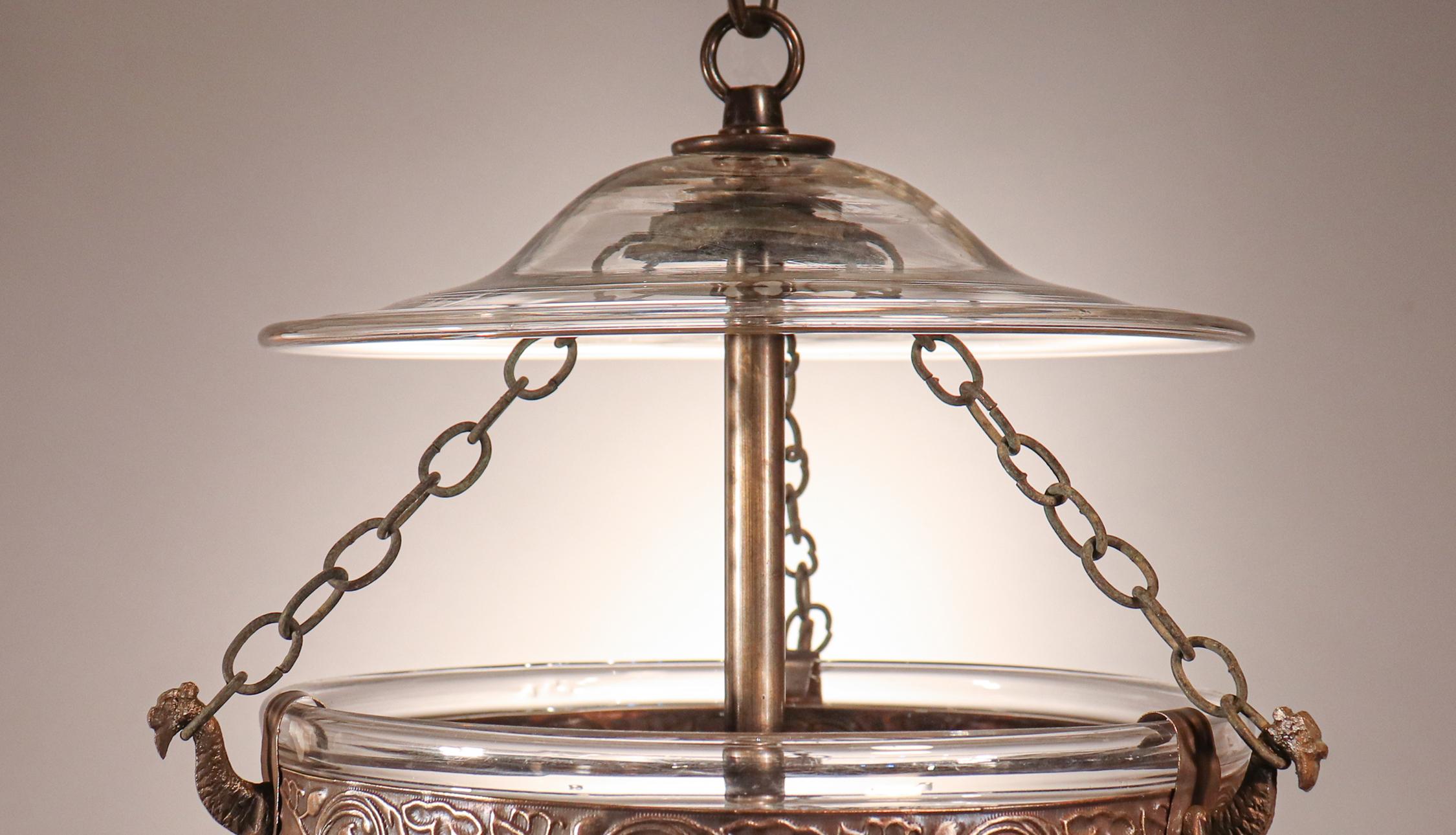 19th Century Petite Bell Jar Lantern with Trellis Etching