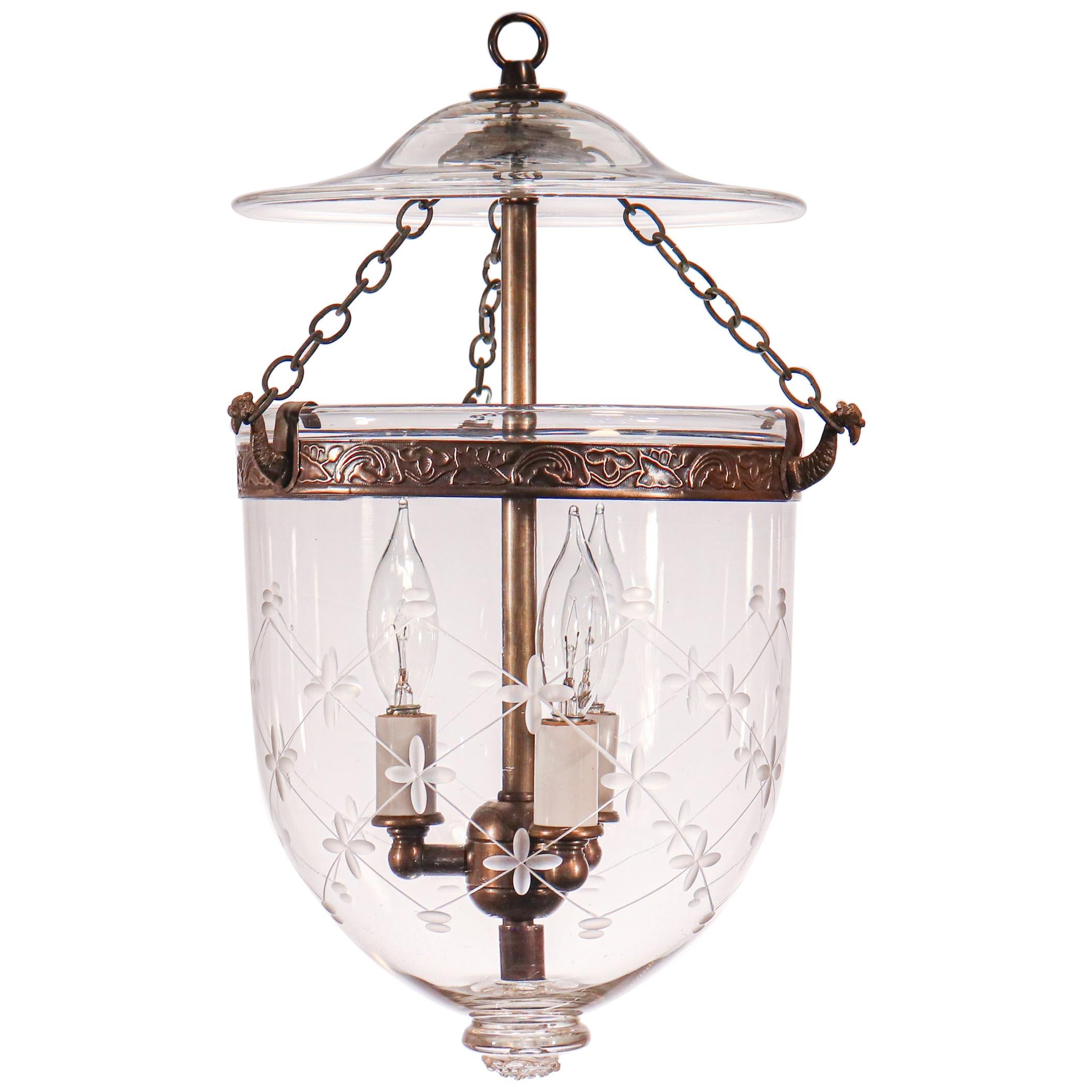 Petite Bell Jar Lantern with Trellis Etching