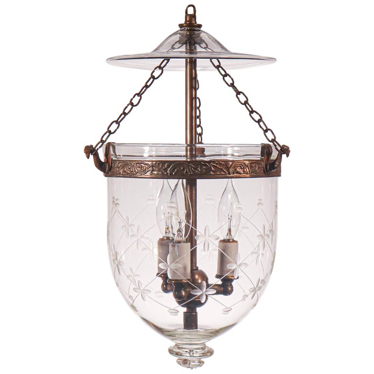 Petite Bell Jar Lantern with Trellis Etching For Sale