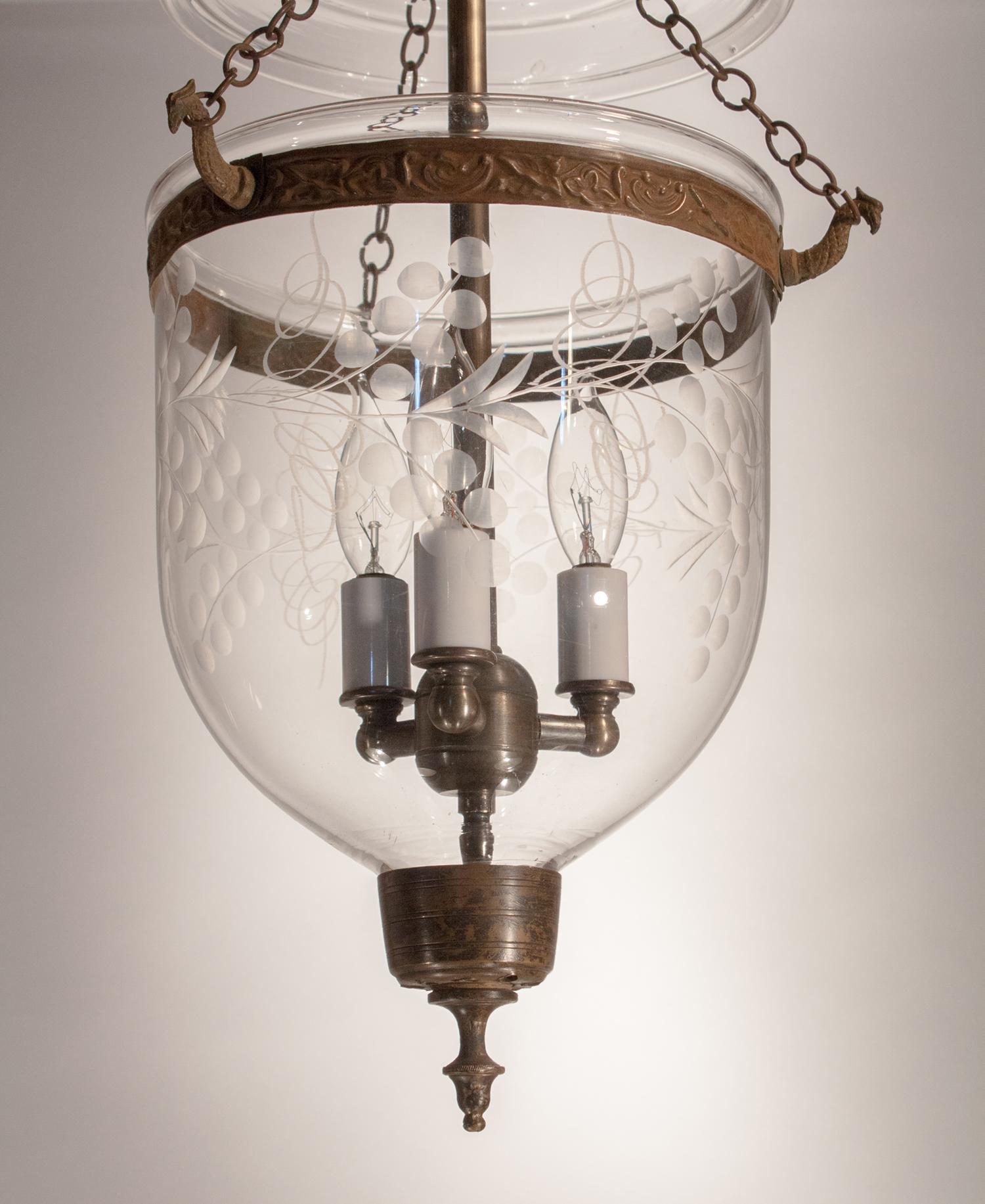 High Victorian Petite Bell Jar Lantern with Vine Etching