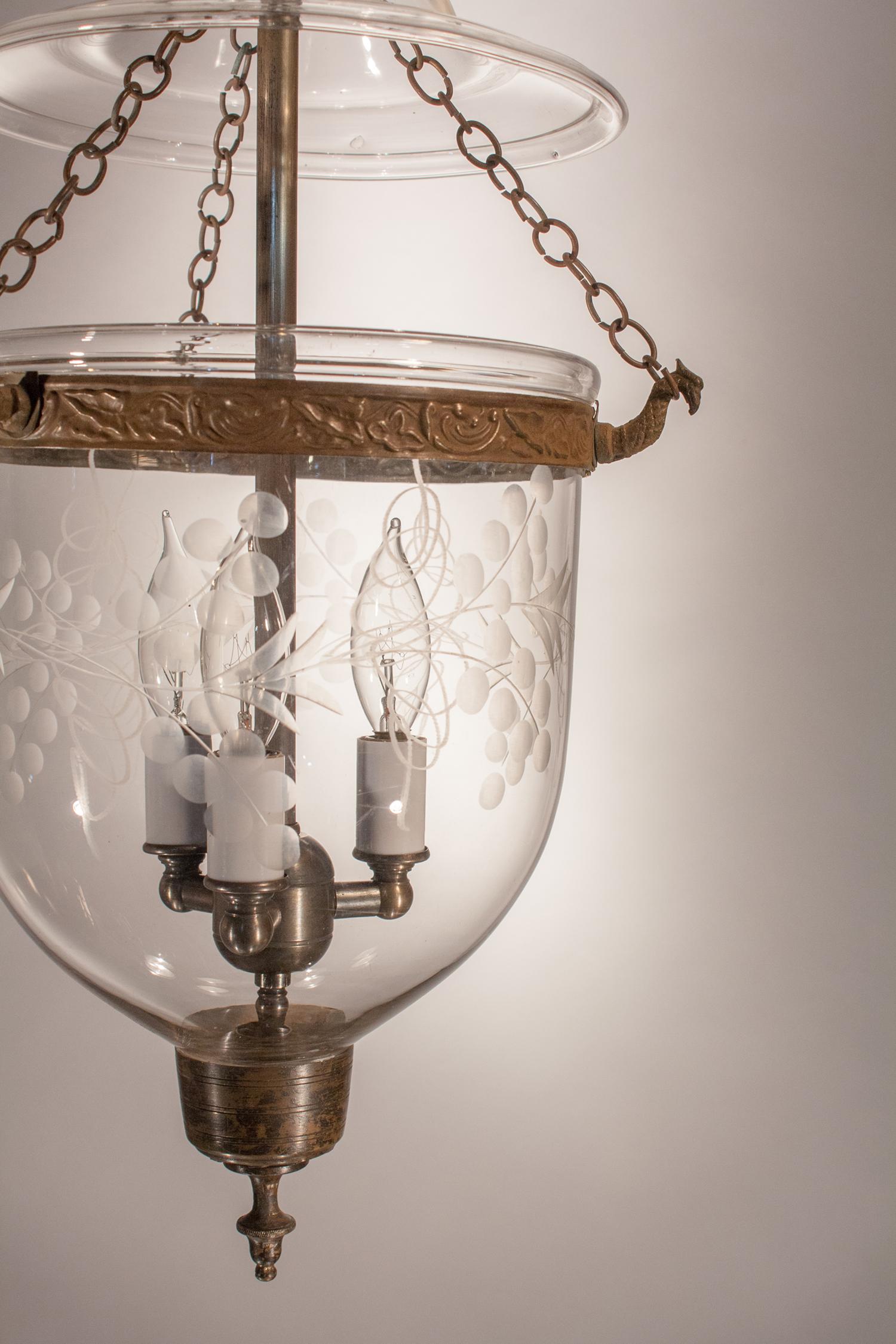 Engraved Petite Bell Jar Lantern with Vine Etching