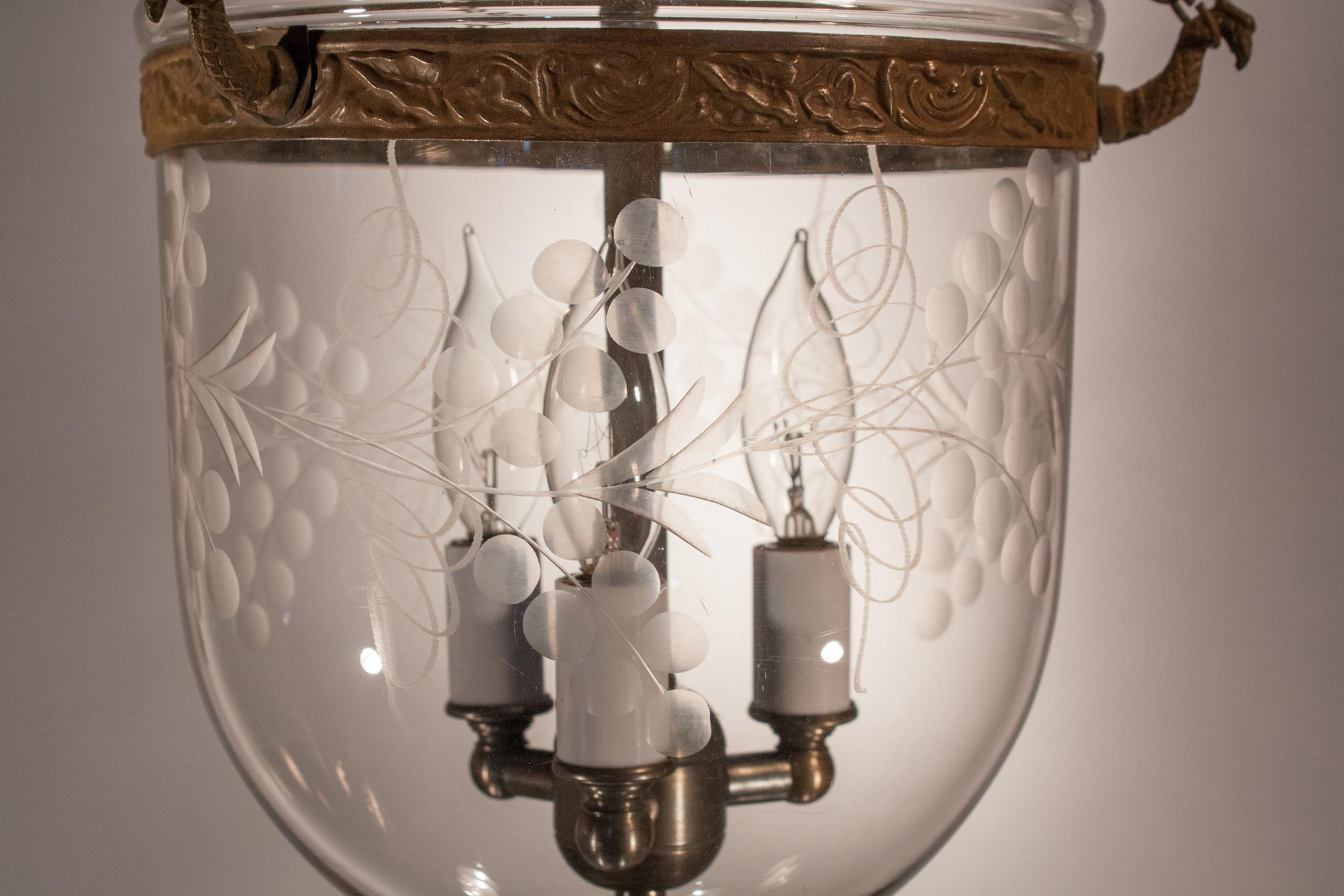 19th Century Petite Bell Jar Lantern with Vine Etching