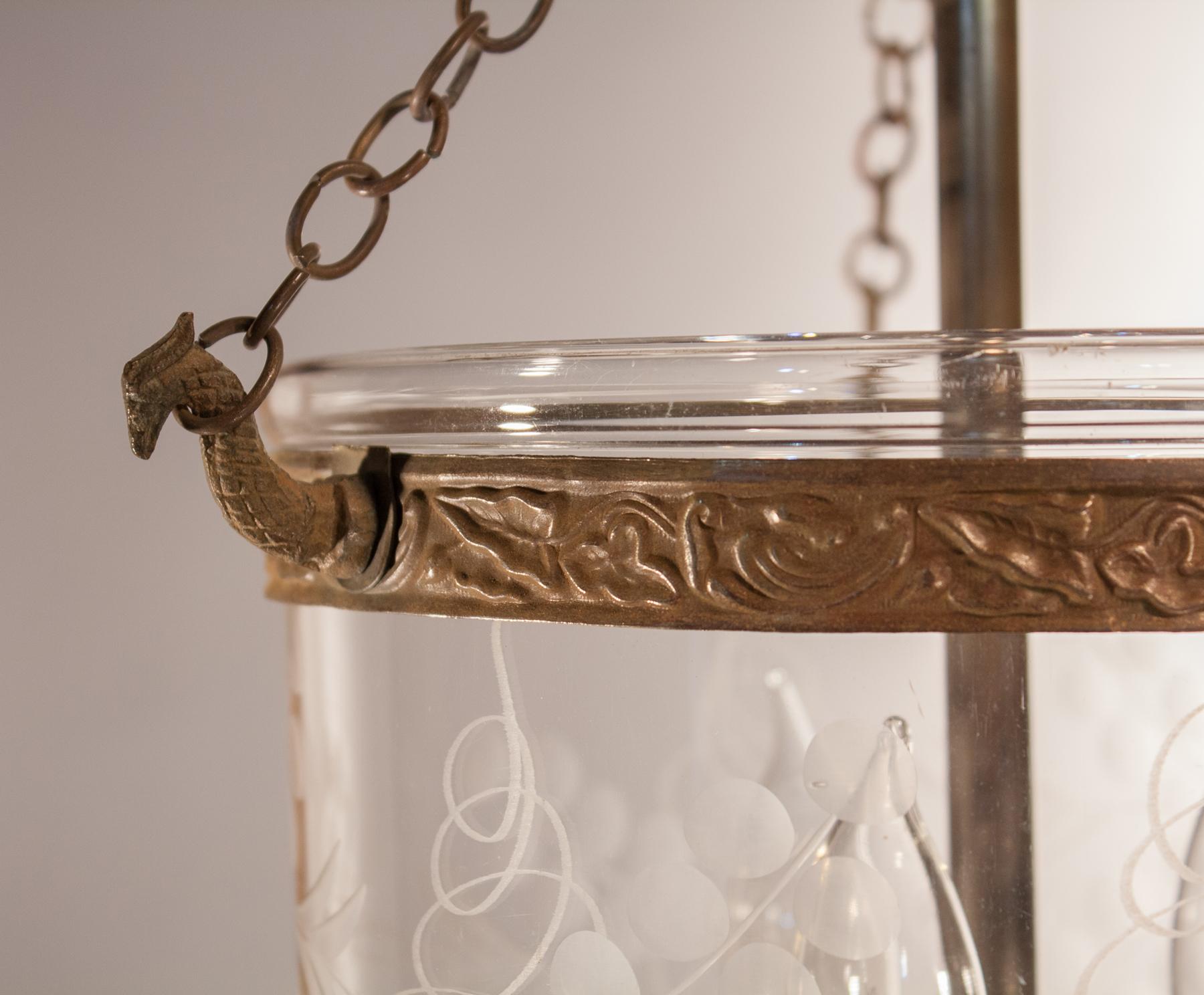 Brass Petite Bell Jar Lantern with Vine Etching