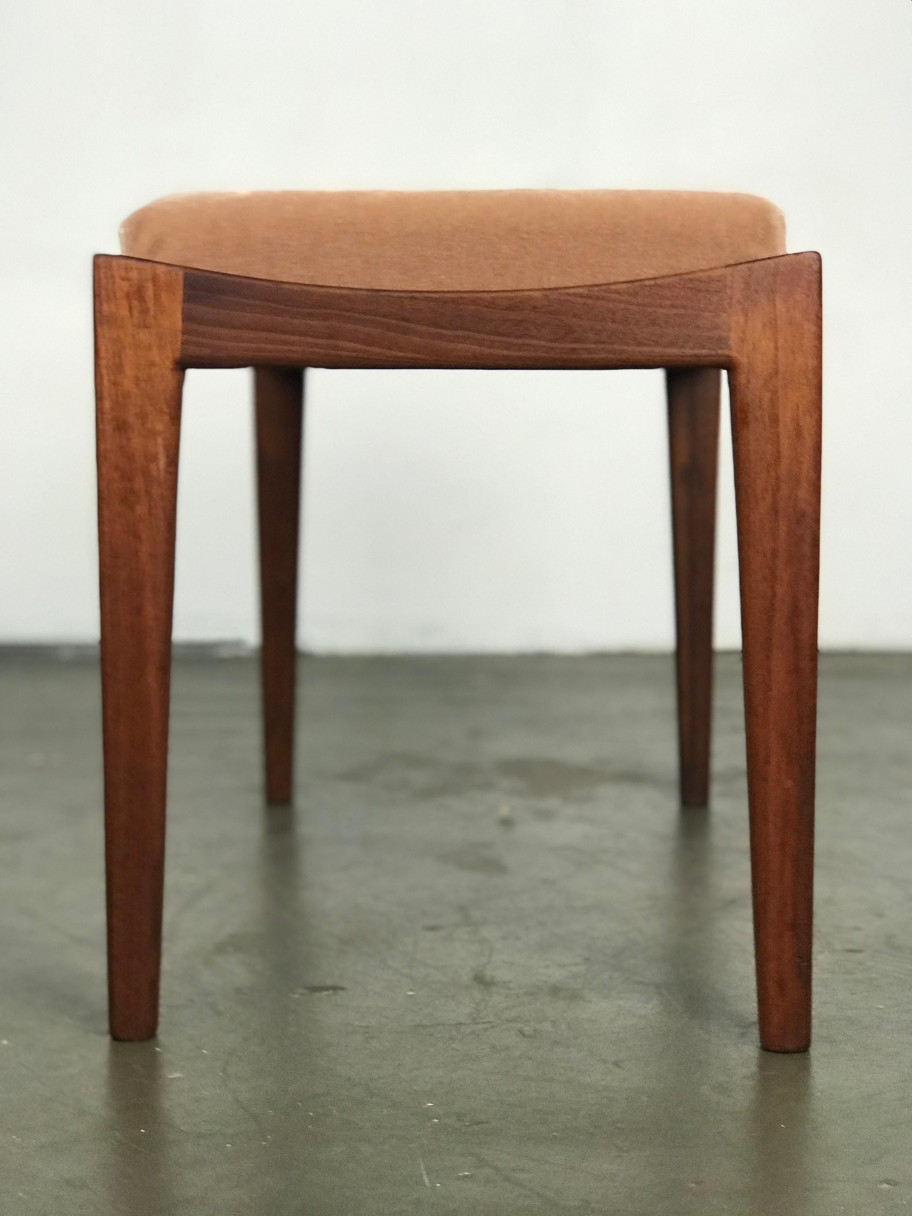 Mid-20th Century Petite Bench by Jens Risom in Mohair and Walnut, 1960's