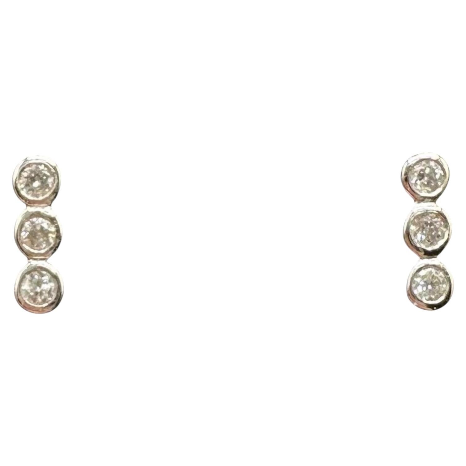 Petite Bezel Set Diamond Stud Earrings 14K White Gold 0.08ctw For Sale
