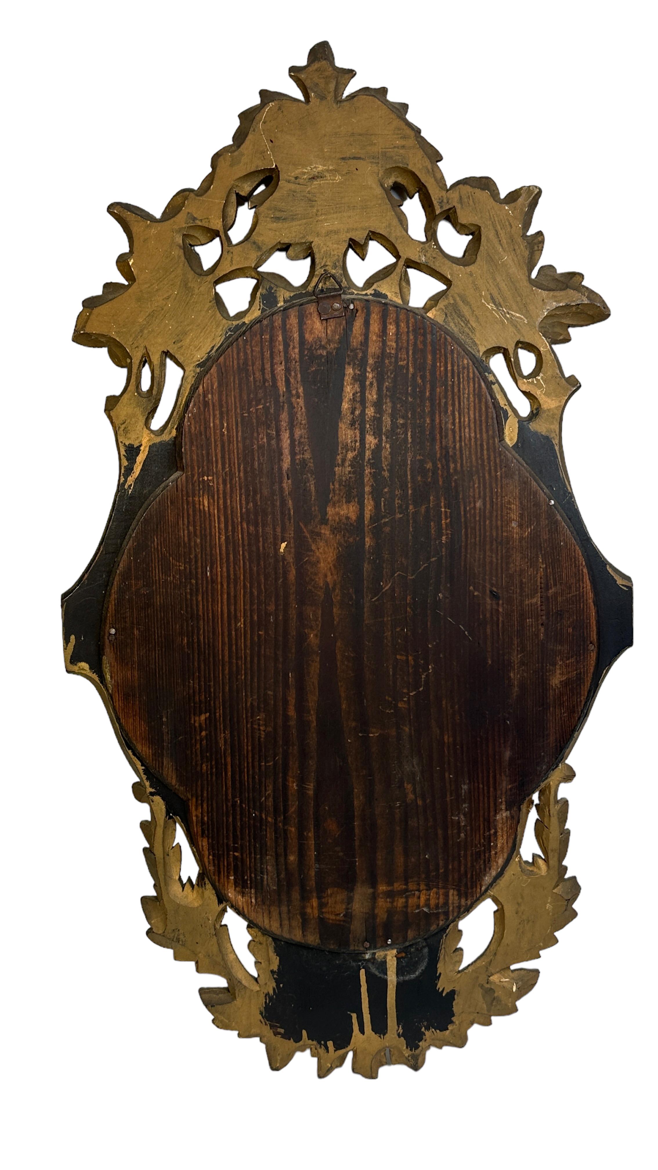 Petite Black Forest Gilded Wood Tole Toleware Mirror Antique, German 1890s 4