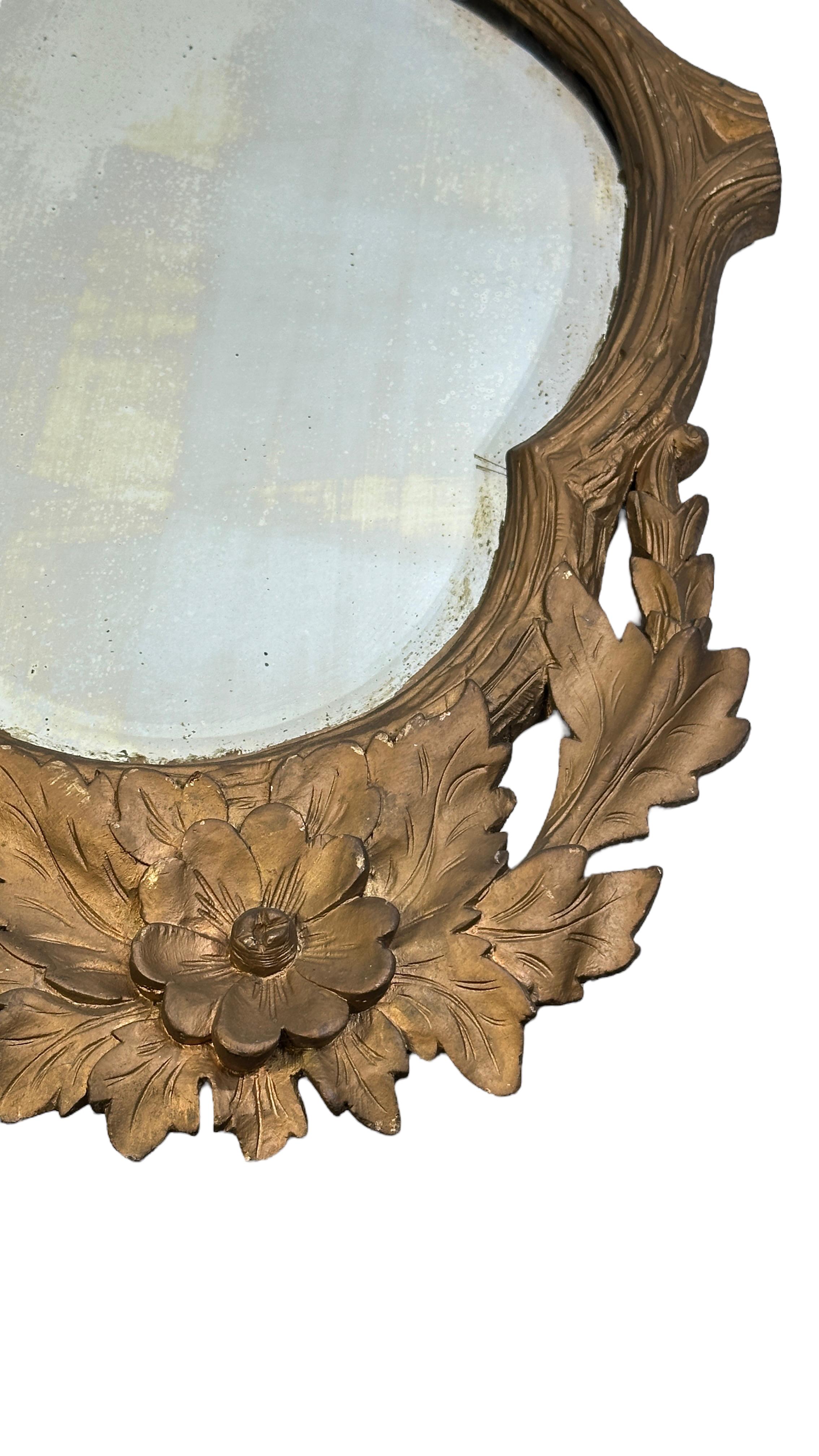 Petite Black Forest Gilded Wood Tole Toleware Mirror Antique, German 1890s In Good Condition In Nuernberg, DE