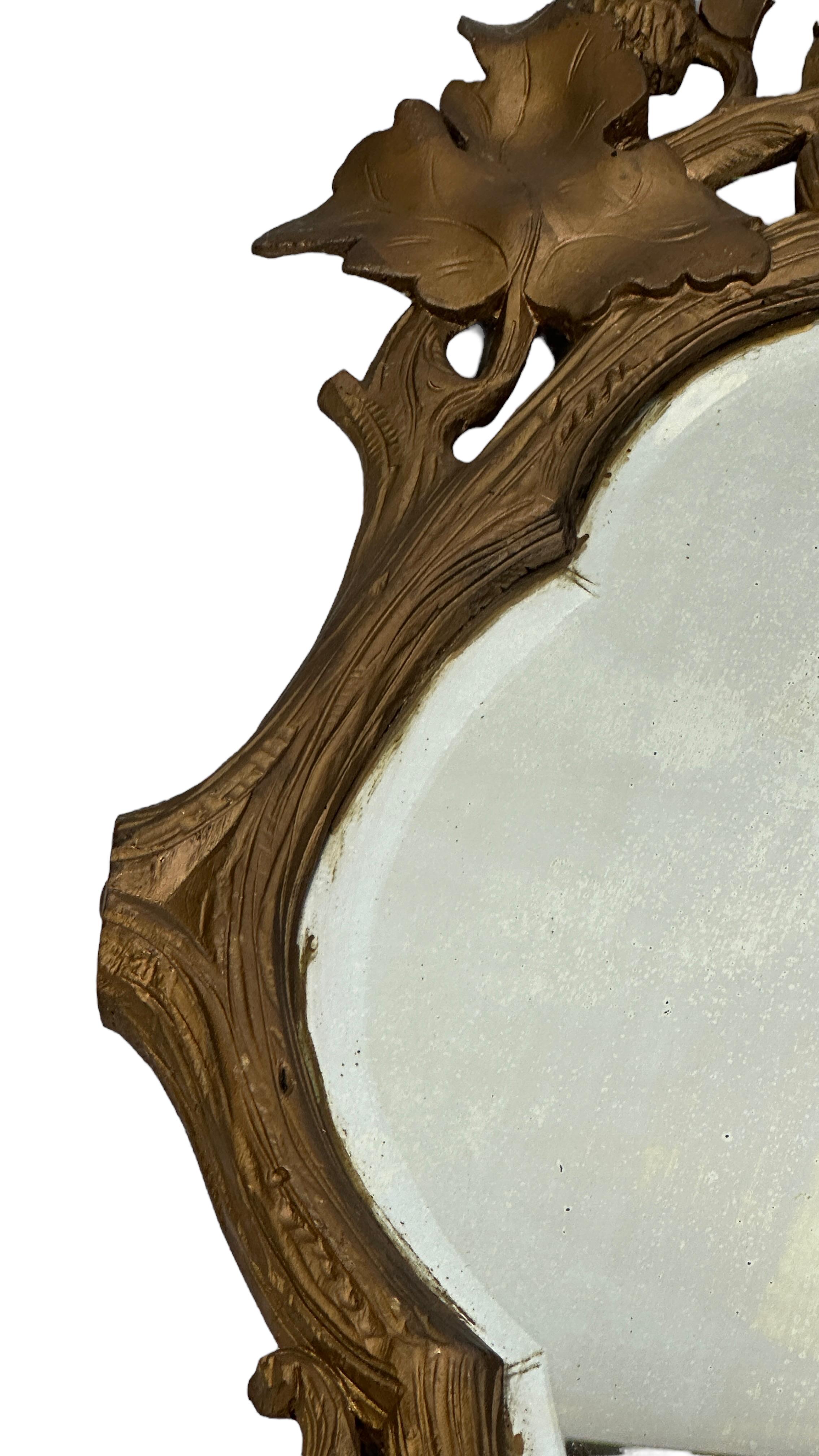 Petite Black Forest Gilded Wood Tole Toleware Mirror Antique, German 1890s 3