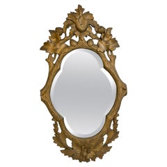 Petite Black Forest Gilded Wood Tole Toleware Mirror Antique, German 1890s