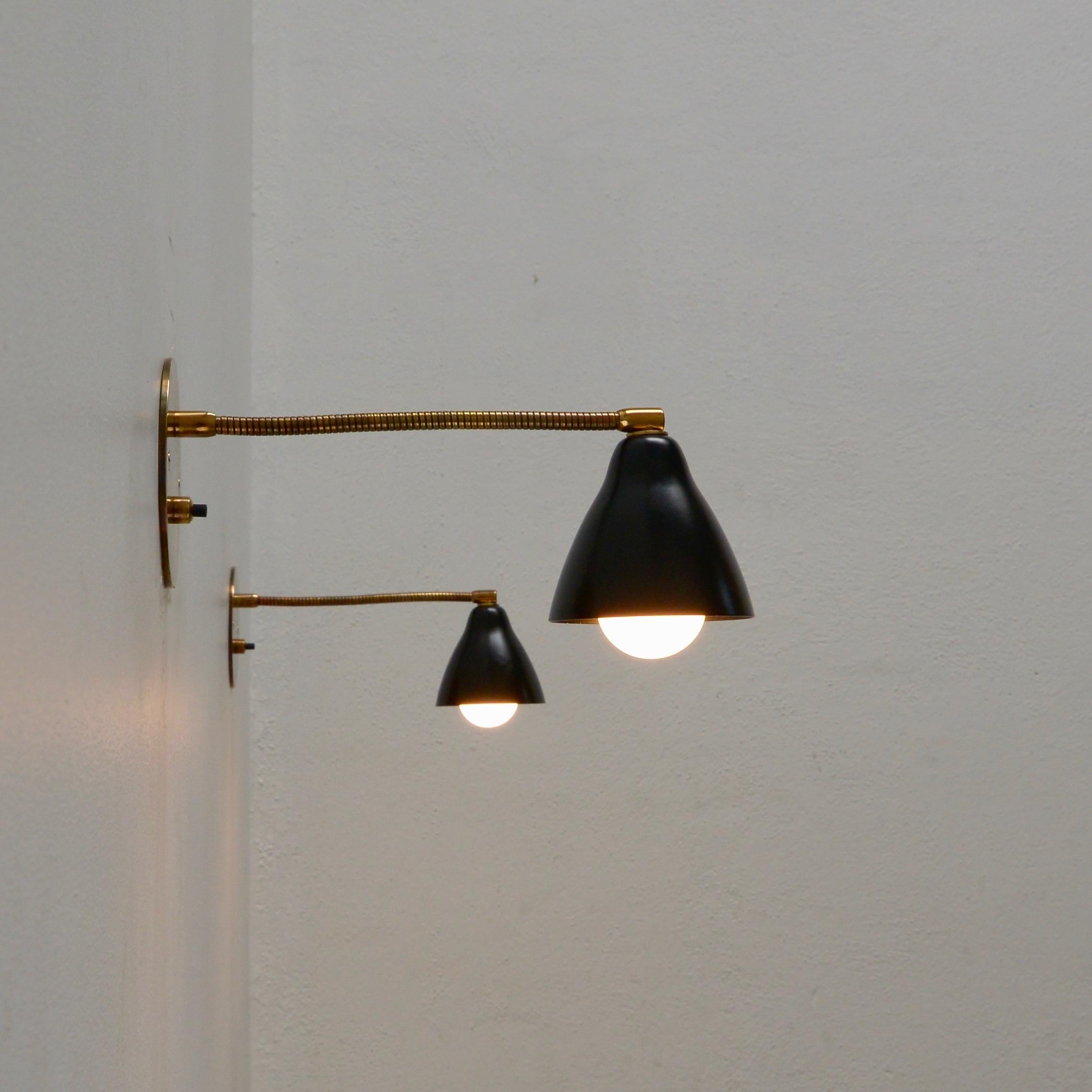 Petite Black Gooseneck Sconces In Good Condition In Los Angeles, CA