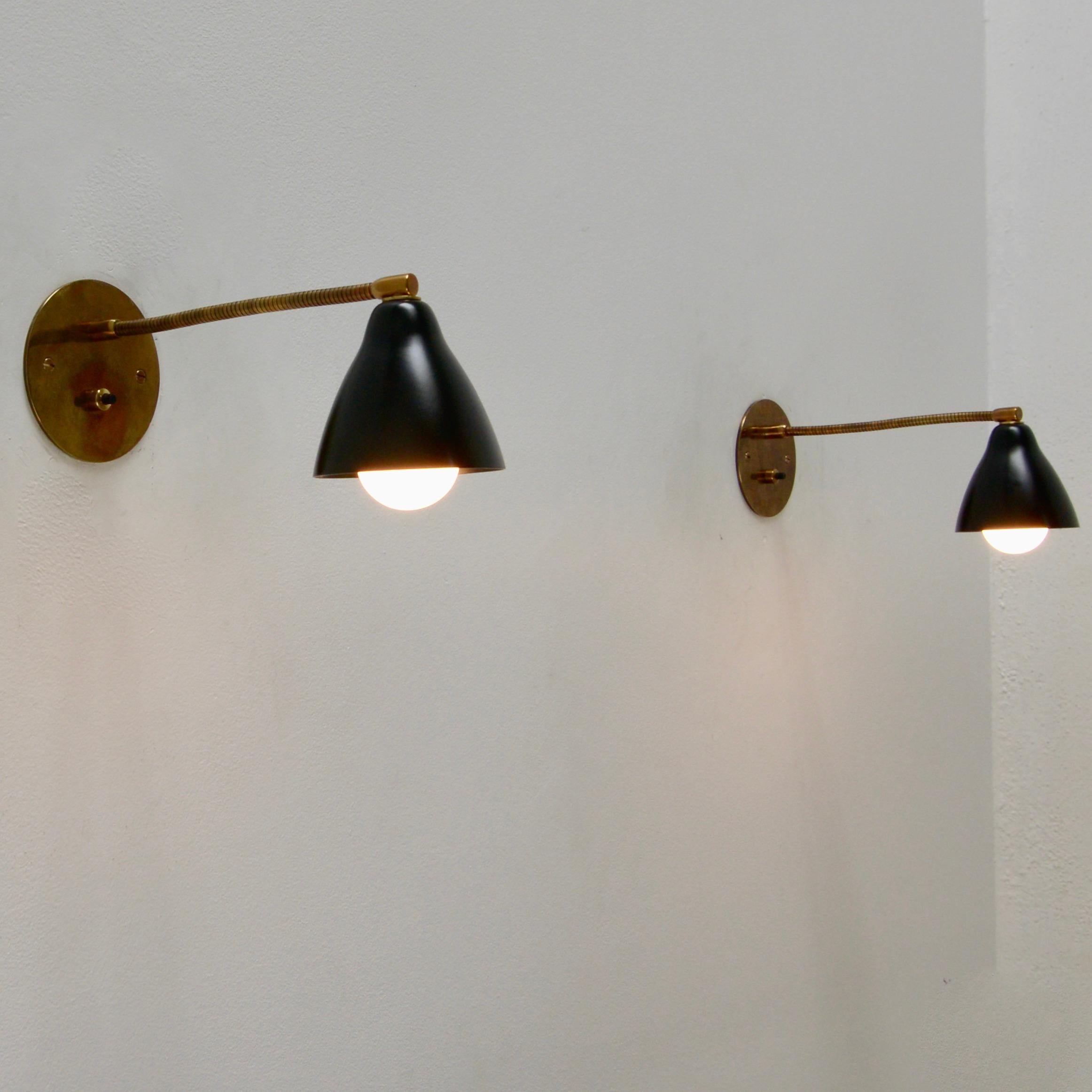 Mid-20th Century Petite Black Gooseneck Sconces