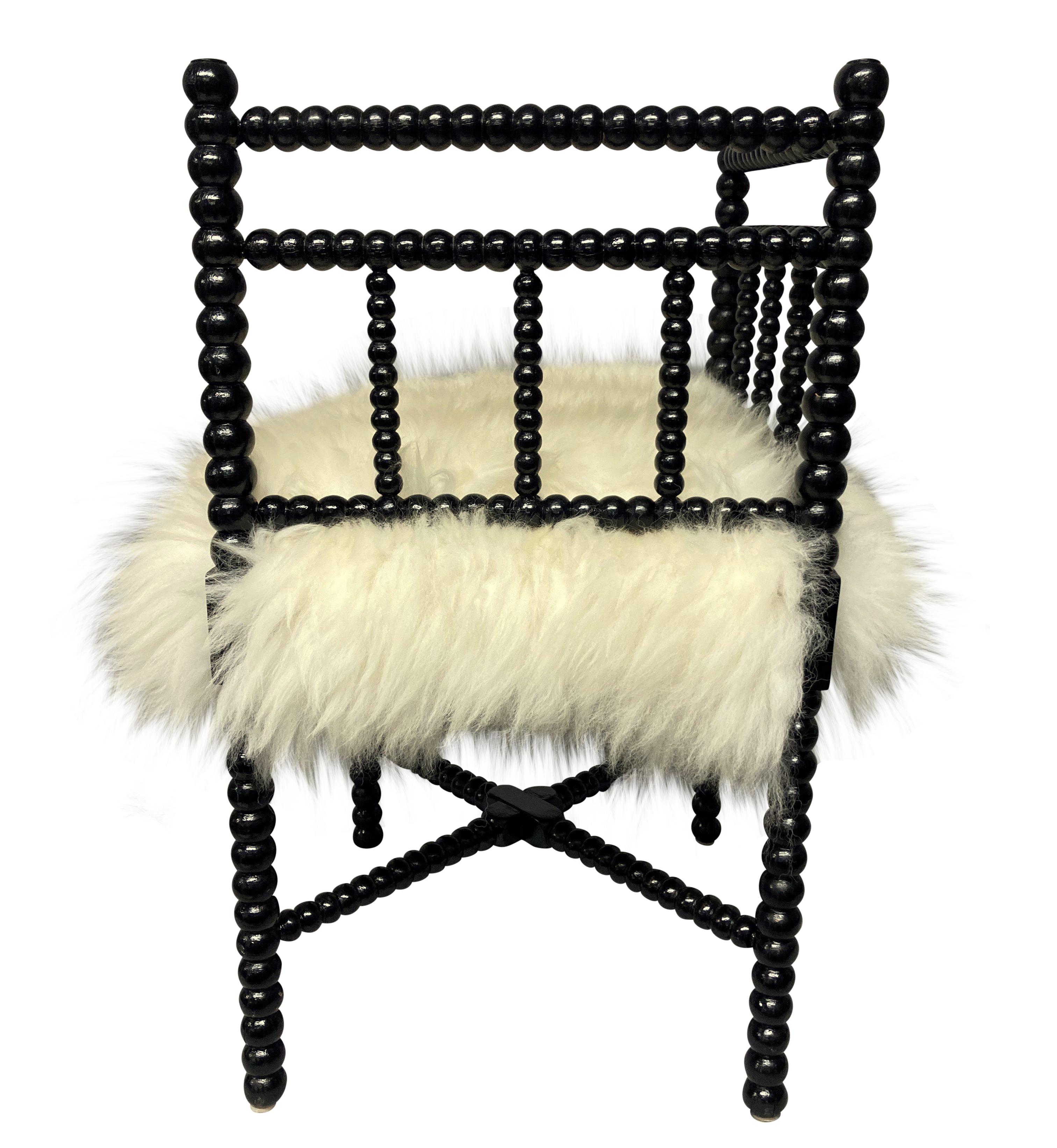 Ebonized Petite Black Lacquered Corner Bobbin Chair