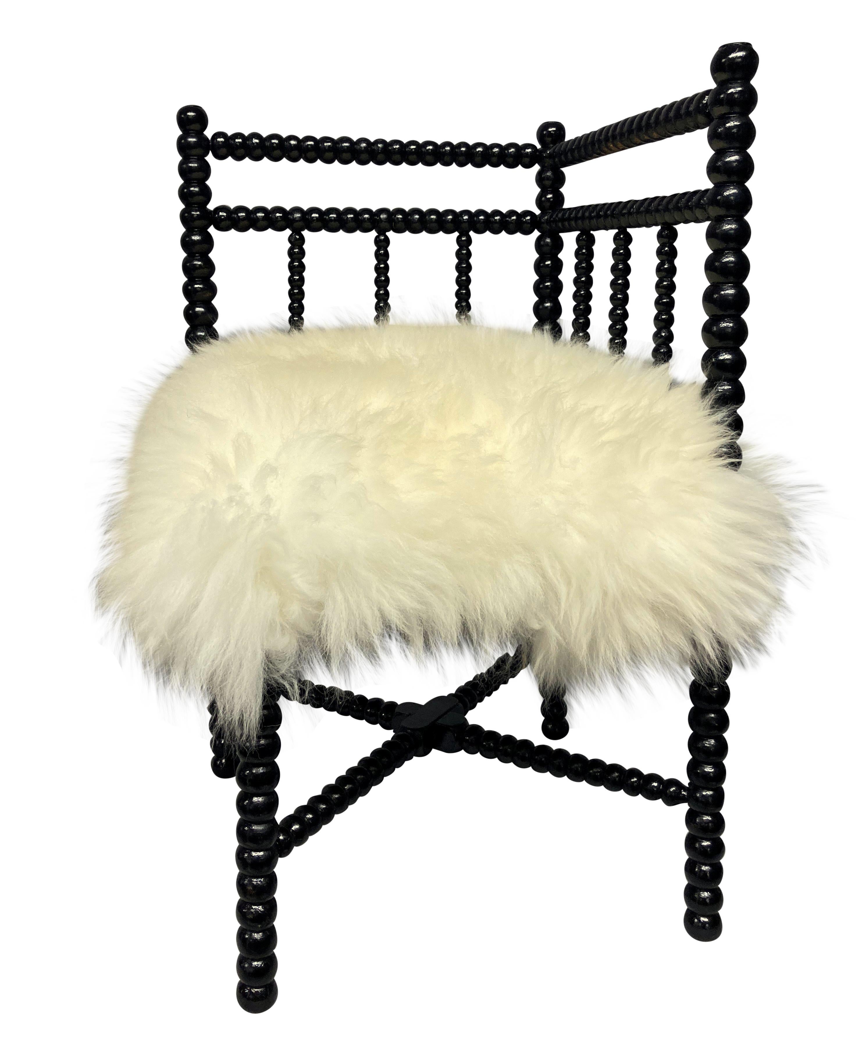Mid-20th Century Petite Black Lacquered Corner Bobbin Chair
