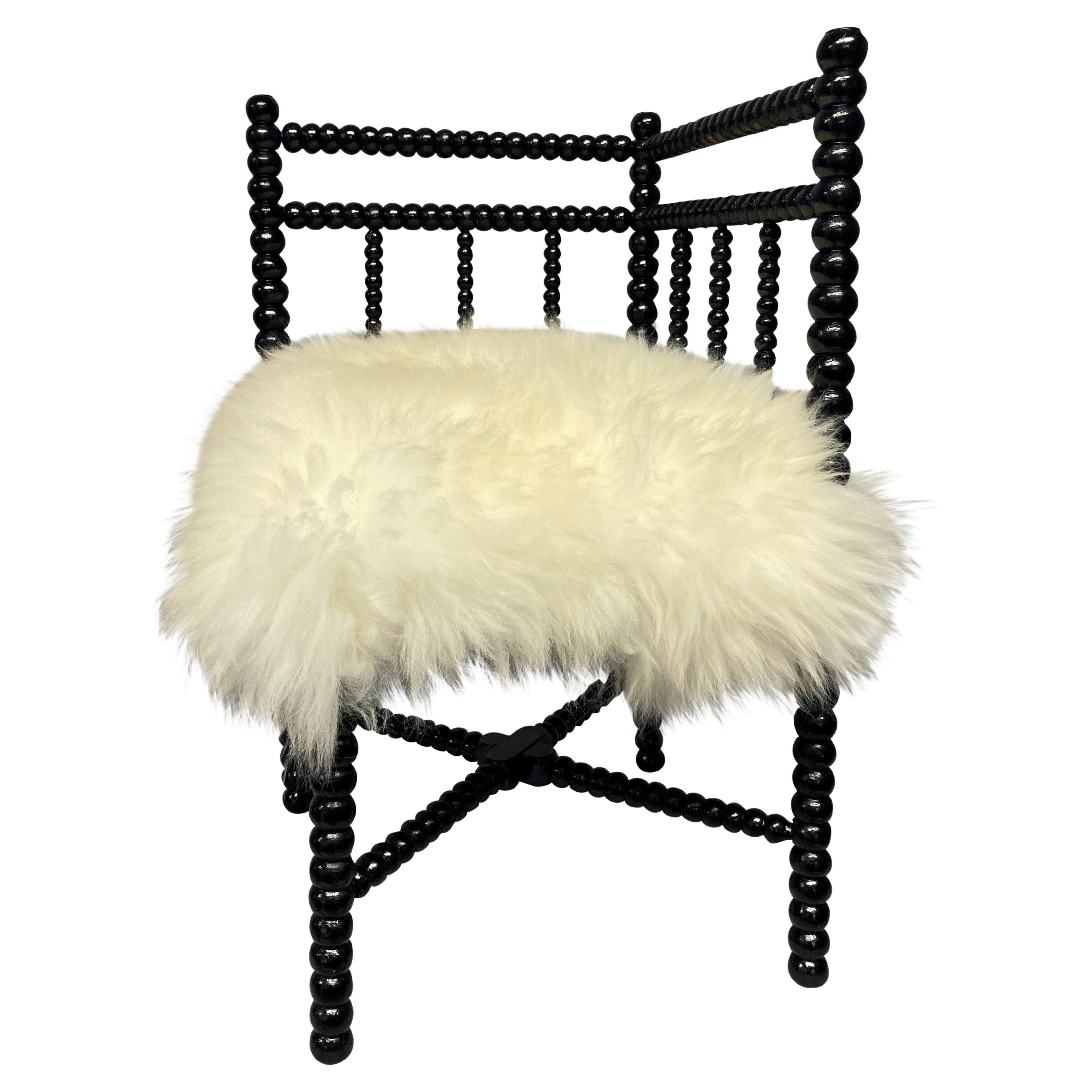 Petite Black Lacquered Corner Bobbin Chair