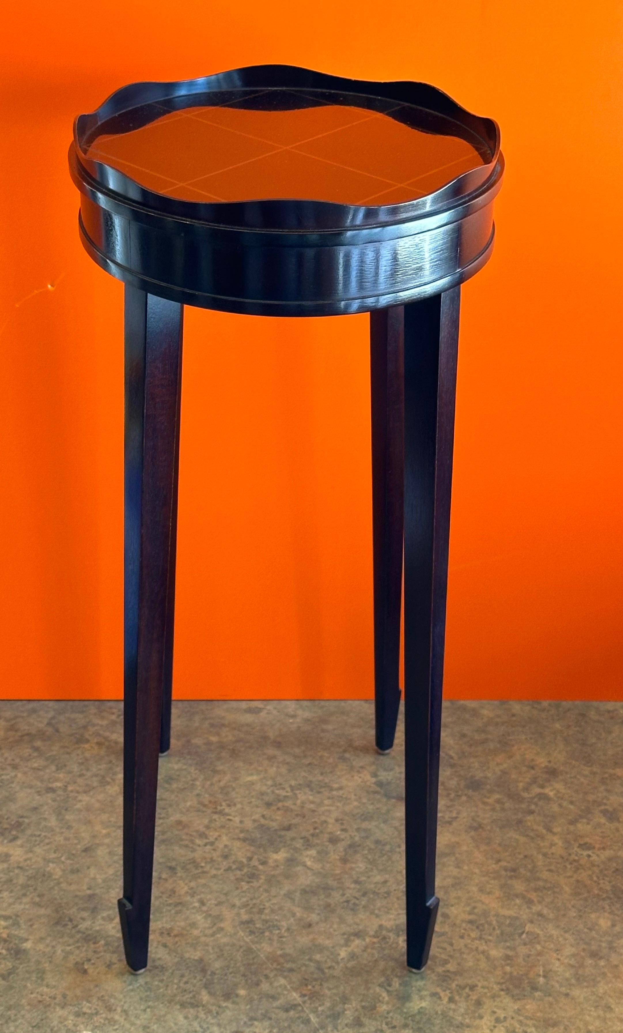 Hollywood Regency Petite Black Lacquered Oval Gallery Edge Side Table by Barbara Barry for Baker