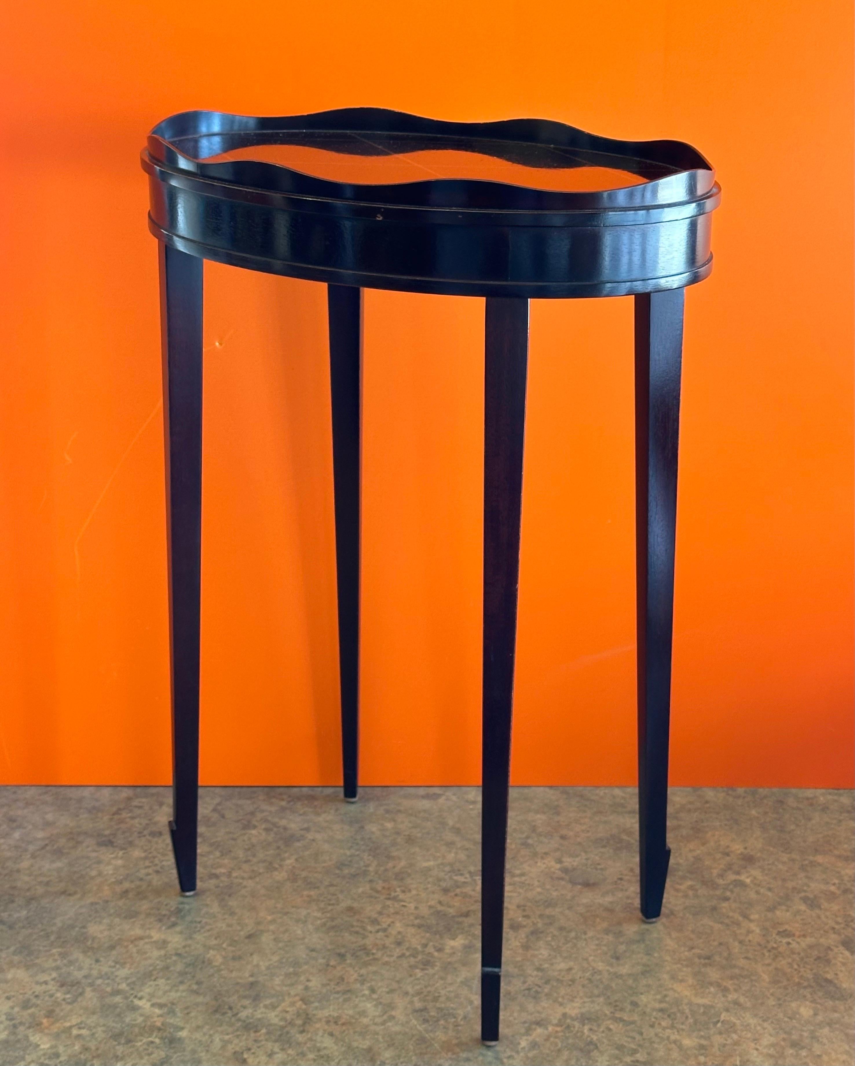 Mahogany Petite Black Lacquered Oval Gallery Edge Side Table by Barbara Barry for Baker