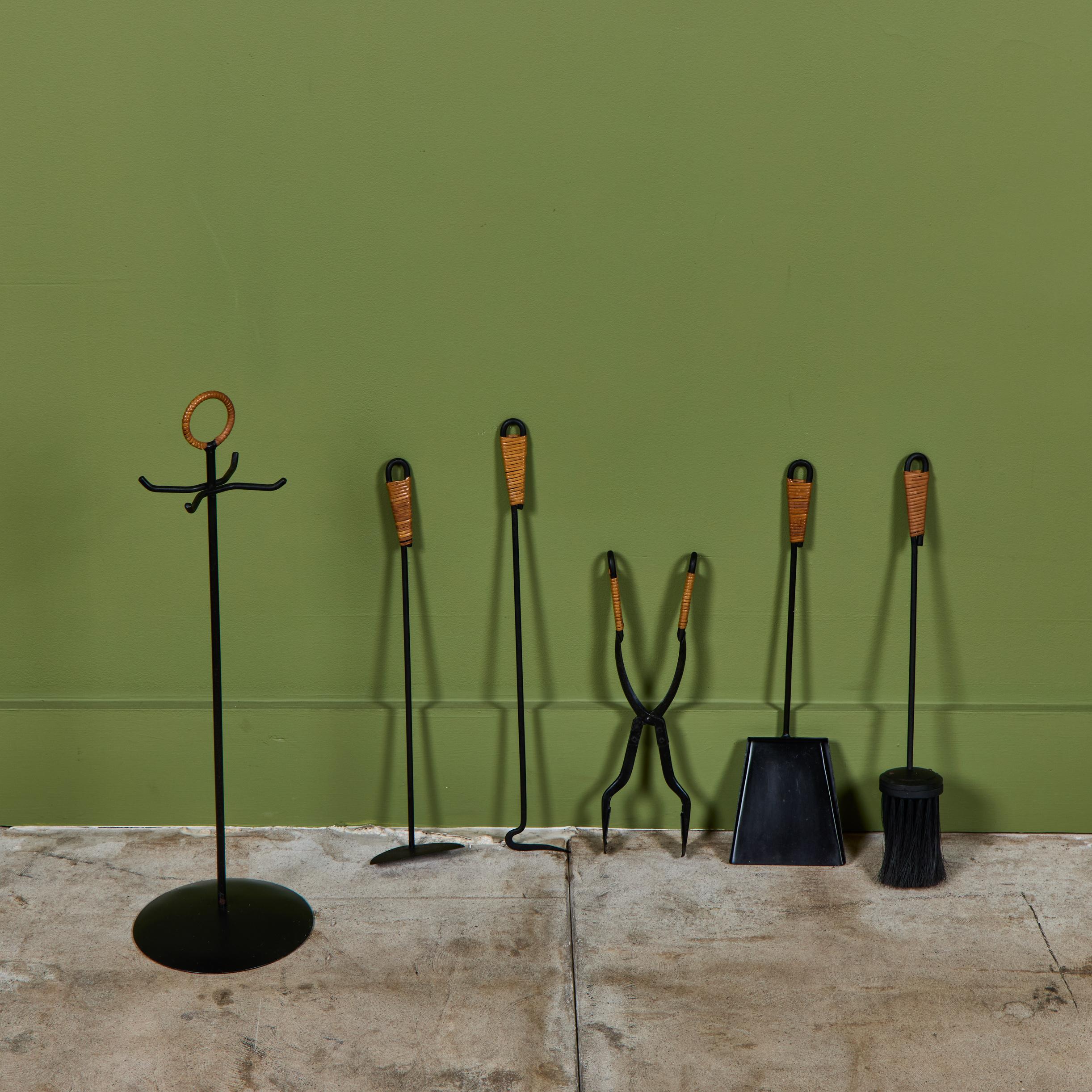 Mid-Century Modern Petite Blackened Steel Fireplace Tool Set For Sale
