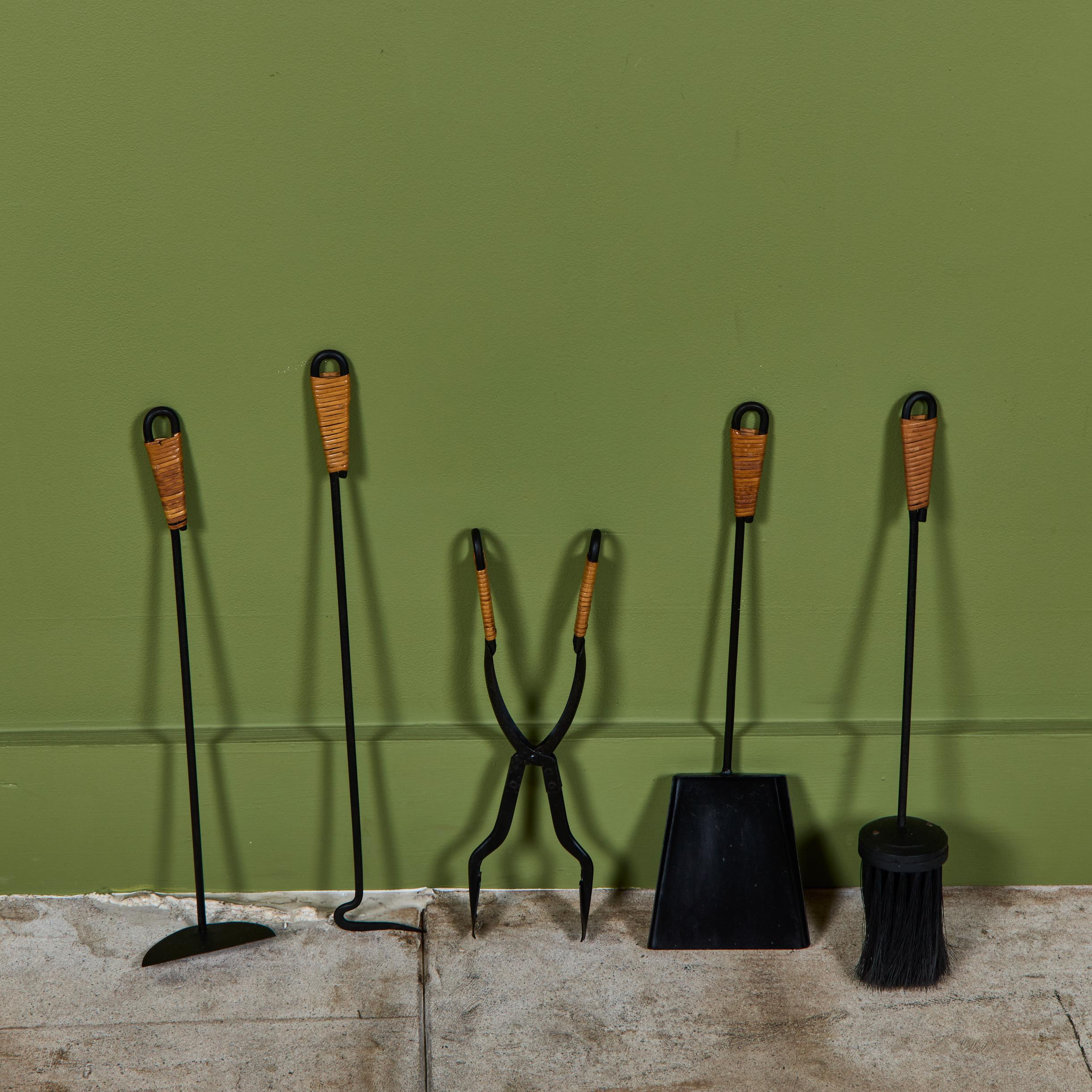 Petite Blackened Steel Fireplace Tool Set For Sale 3