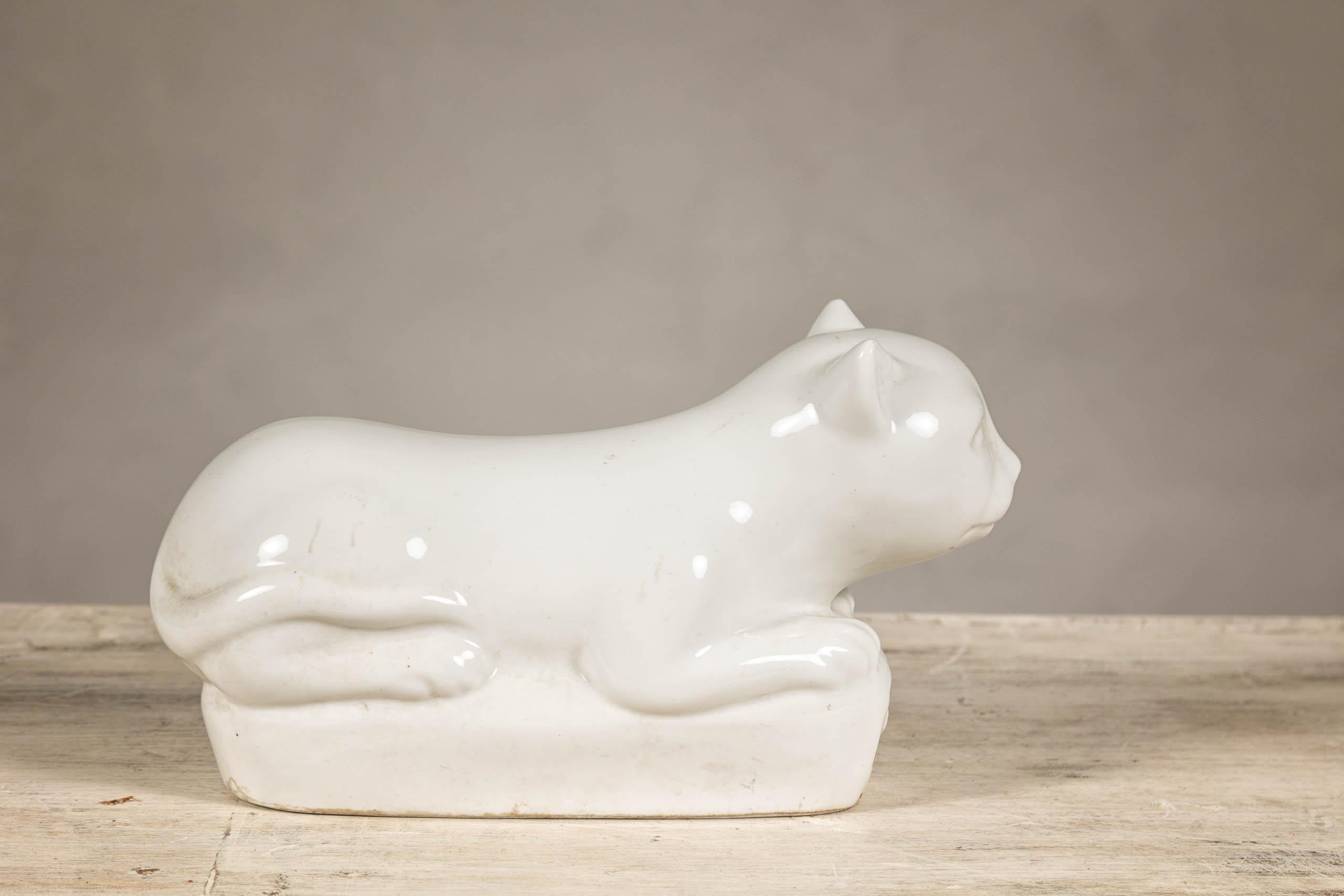 Petite Blanc de Chine Porcelain Cat Sculpture, Vintage For Sale 6