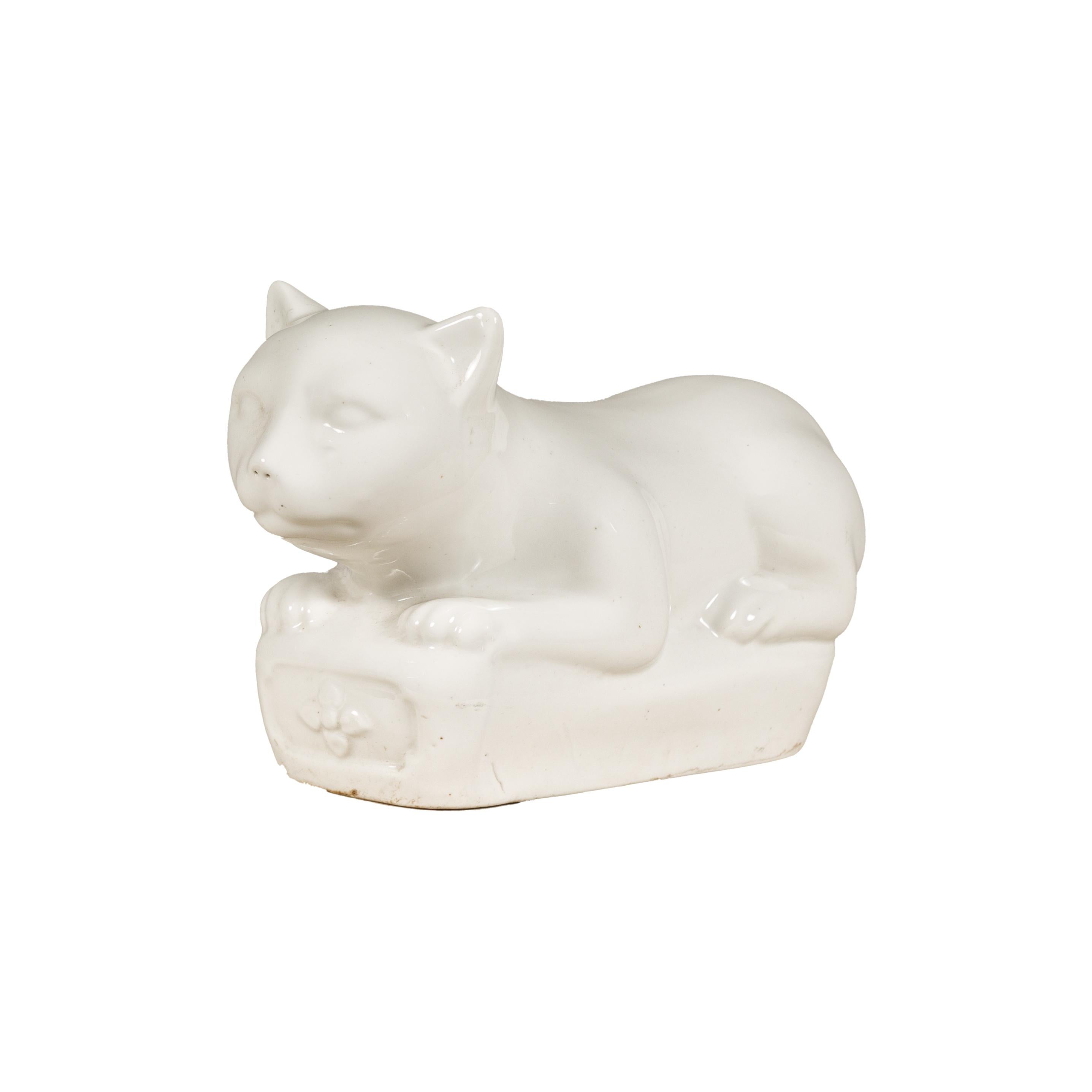 Petite Blanc de Chine Porcelain Cat Sculpture, Vintage For Sale 11
