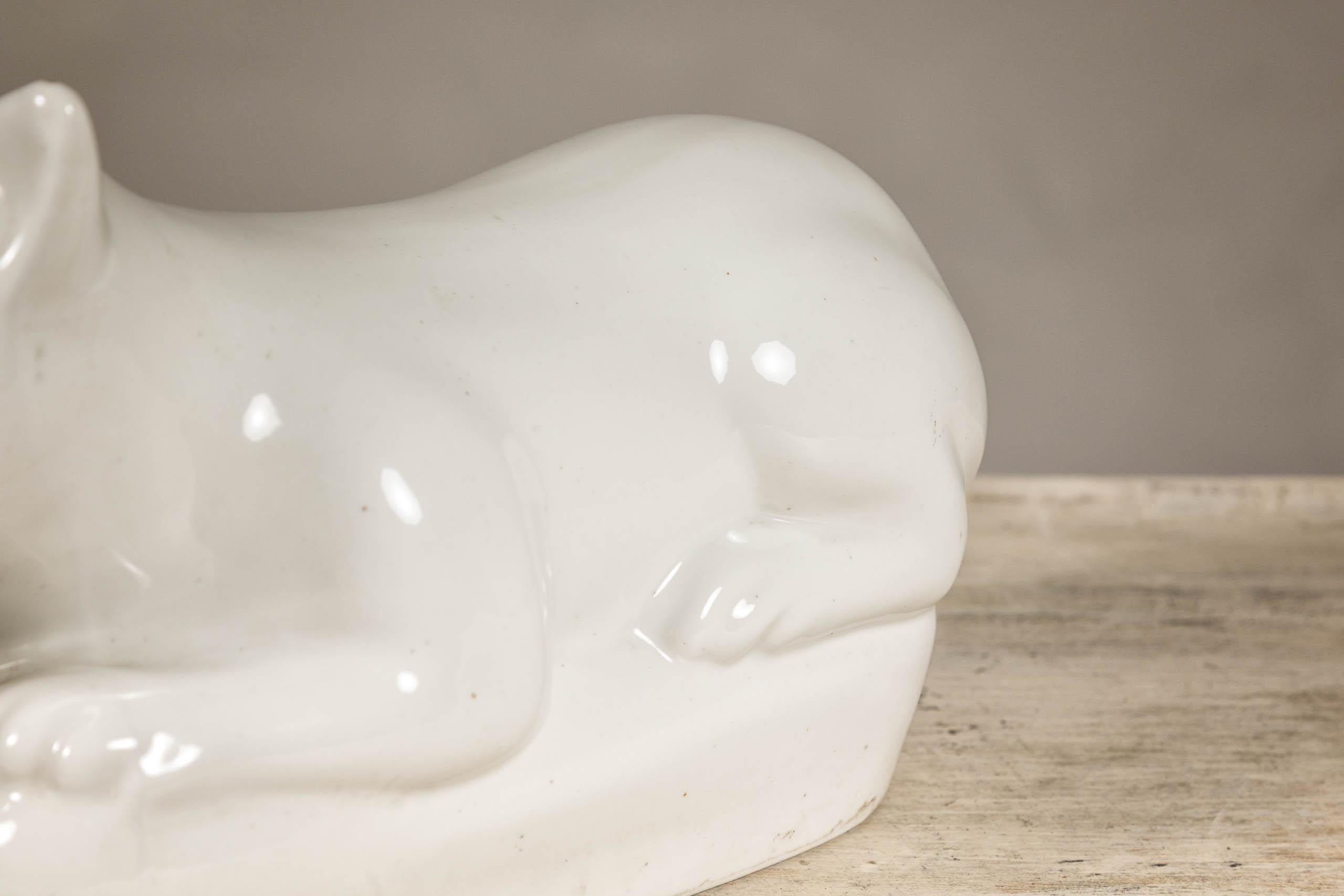 Petite Blanc de Chine Porcelain Cat Sculpture, Vintage For Sale 2