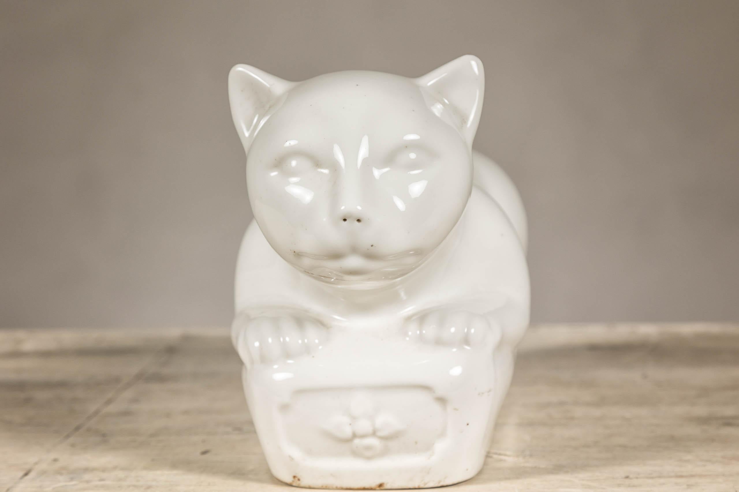 Petite Blanc de Chine Porcelain Cat Sculpture, Vintage For Sale 5