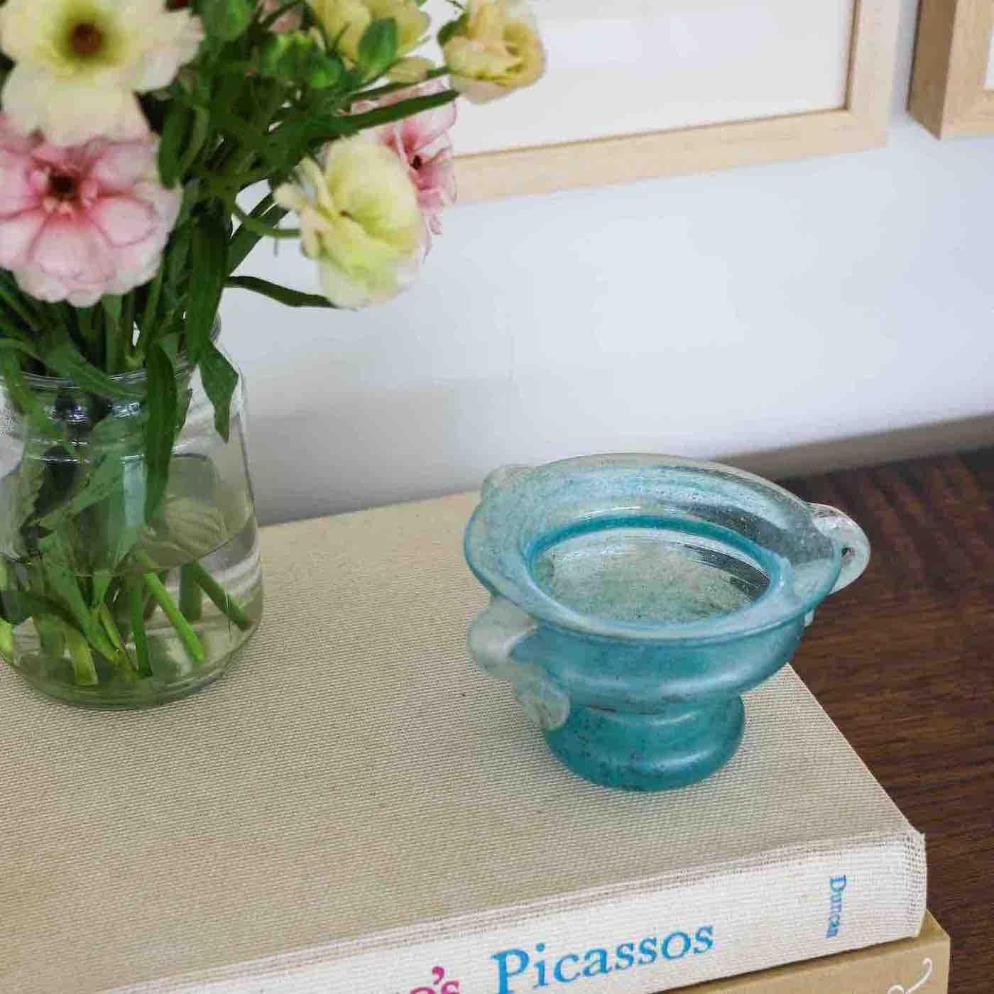 Italian Petite Blue Amphora Scavo Vase  For Sale