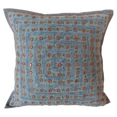 Petite Blue and Orange Mirror Sequins Embroidered Indian Pillow