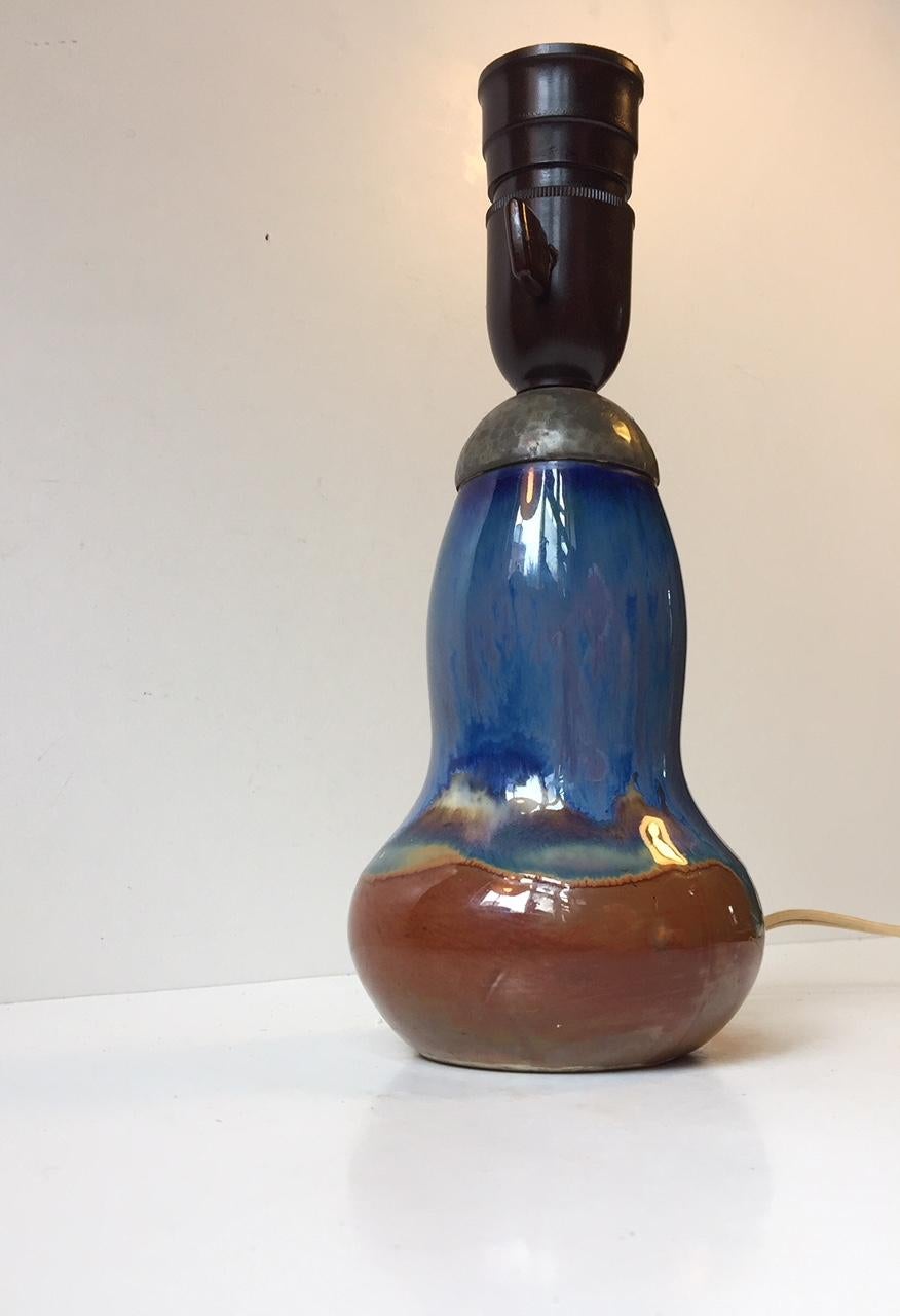 Early 20th Century Petite Blue and Purple Glazed Jugend, Gourd Table Lamp, Europe, 1910s