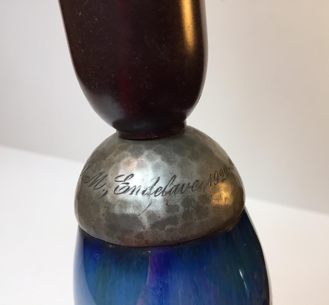 Pottery Petite Blue and Purple Glazed Jugend, Gourd Table Lamp, Europe, 1910s