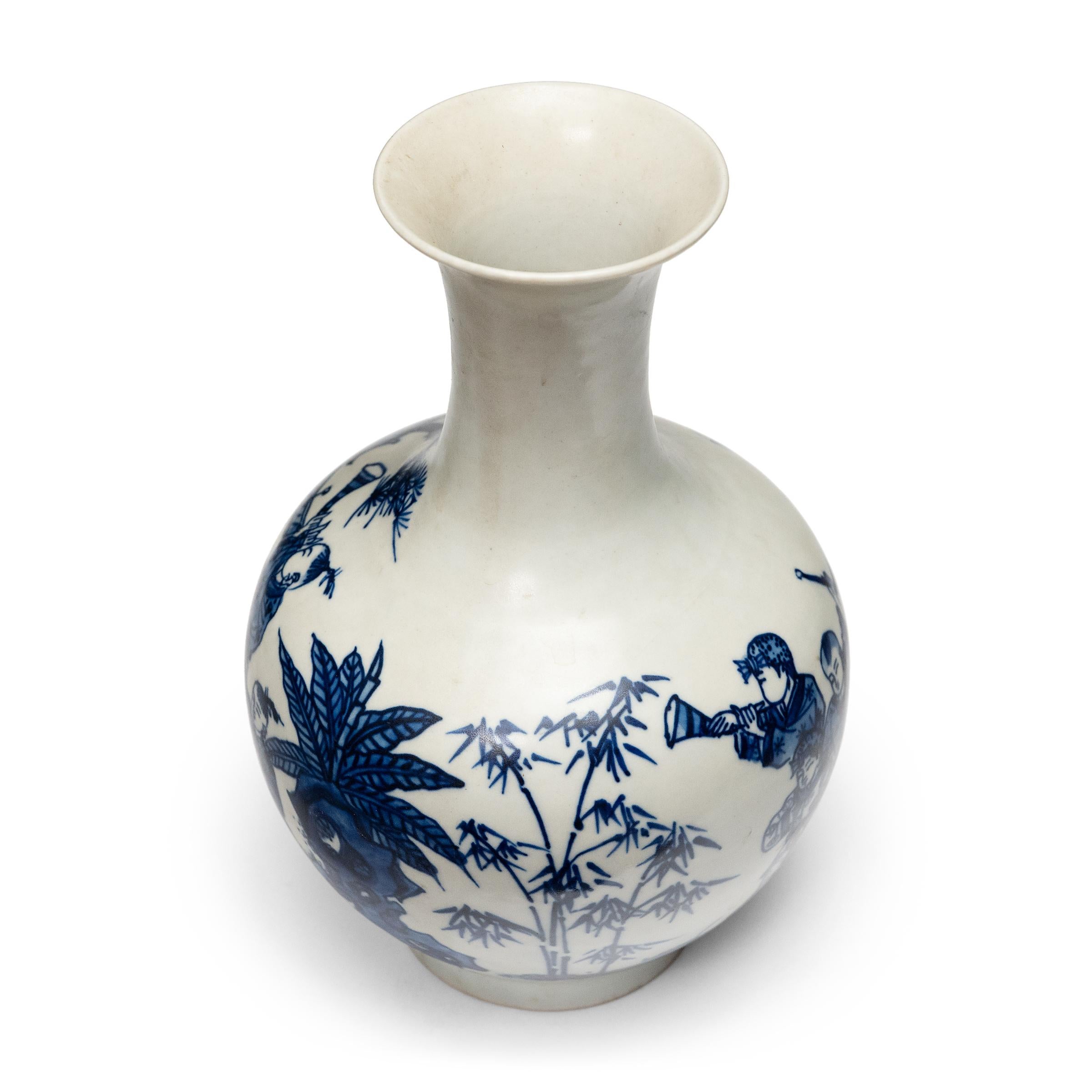 Glazed Petite Blue and White Chinese Pear Vase For Sale