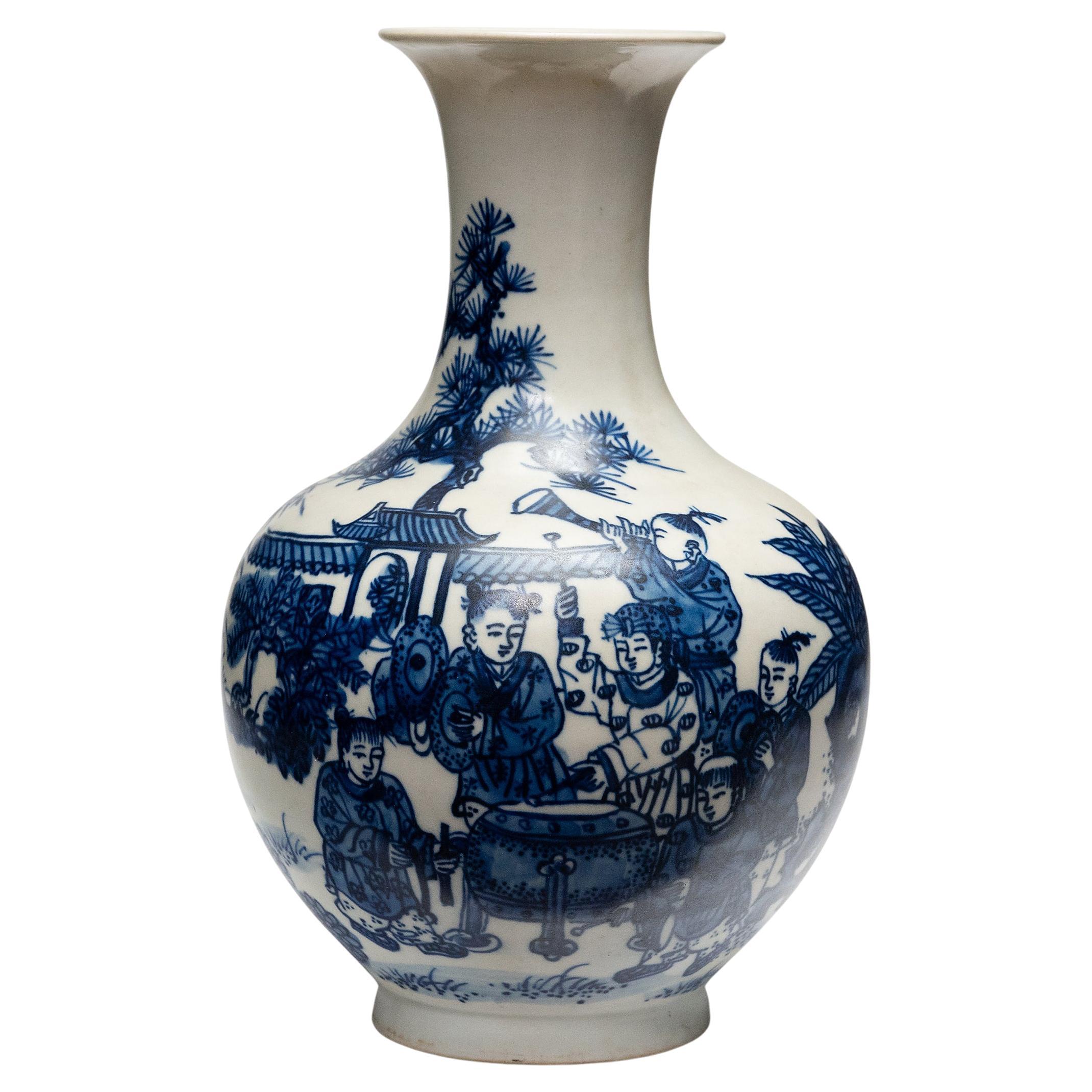 Petite Blue and White Chinese Pear Vase For Sale
