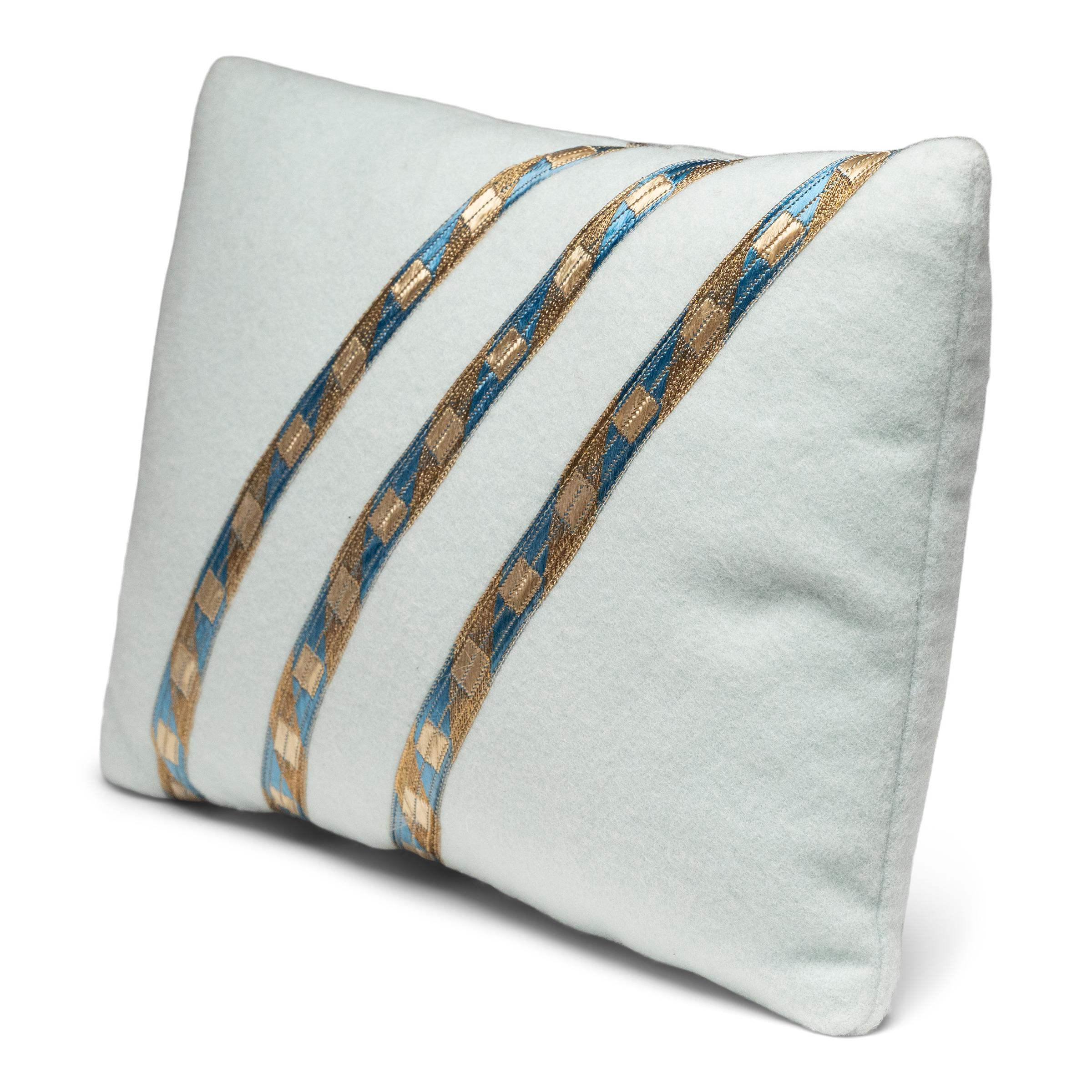 American Petite Blue Cashmere Pillow with French Ribbon For Sale