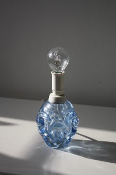 Petite Blue Glass Accent Table Lamp Börne Augustsson Åseda Glasbruk, Sweden 1940