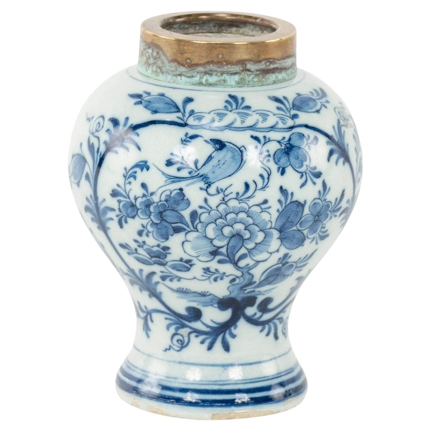 Petite jarre à tabac de Delft bleue et blanche
