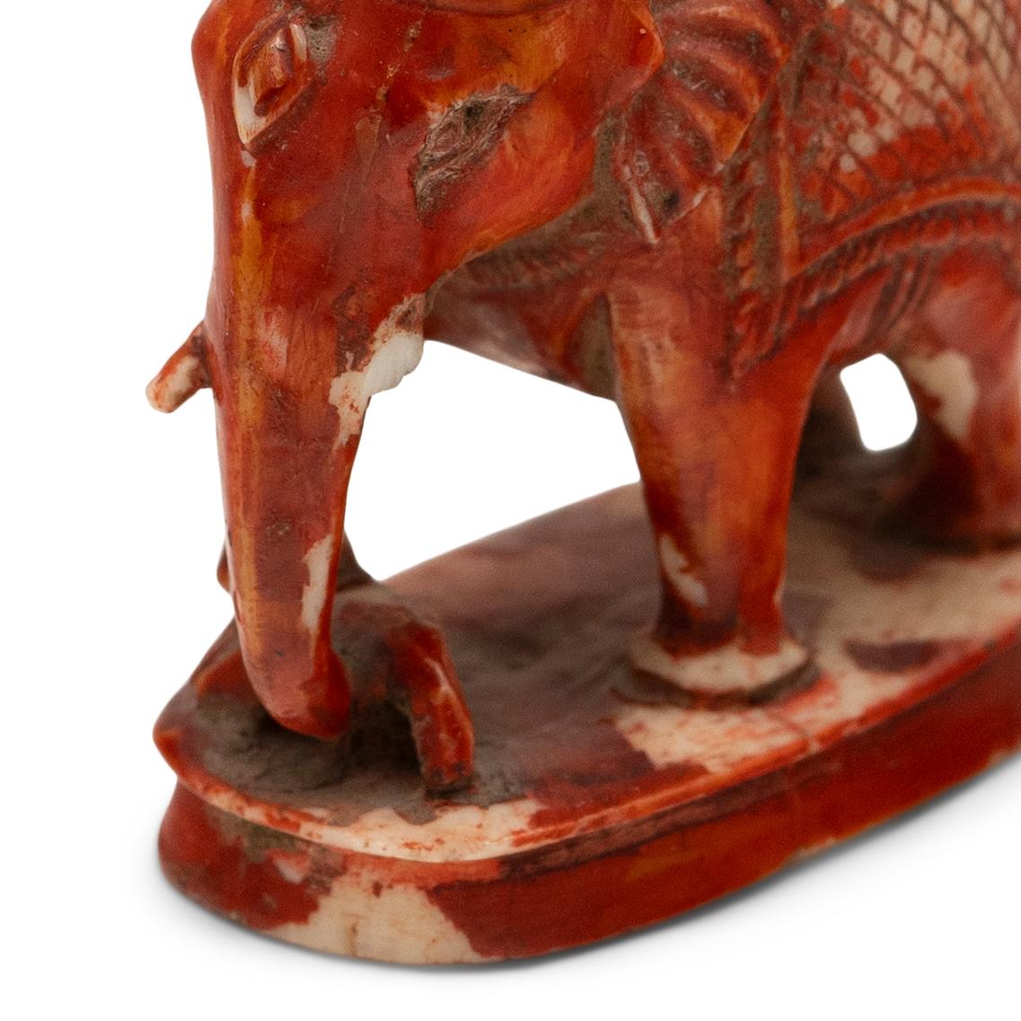 Folk Art Petite Bone Carving of an Elephant Rider