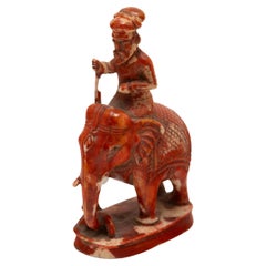 Petite Bone Carving of an Elephant Rider