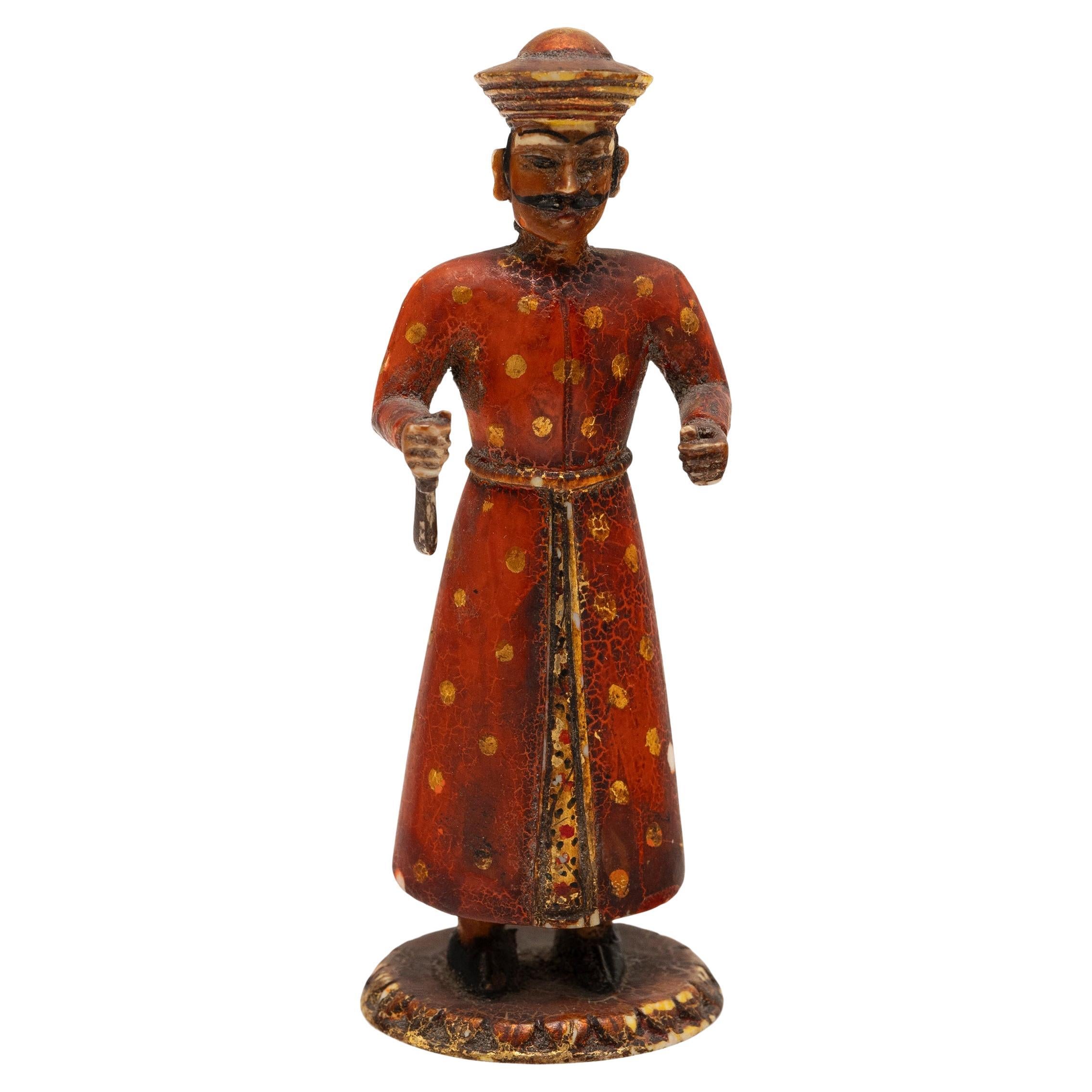 Petite Bone Carving of an Indian Soldier For Sale