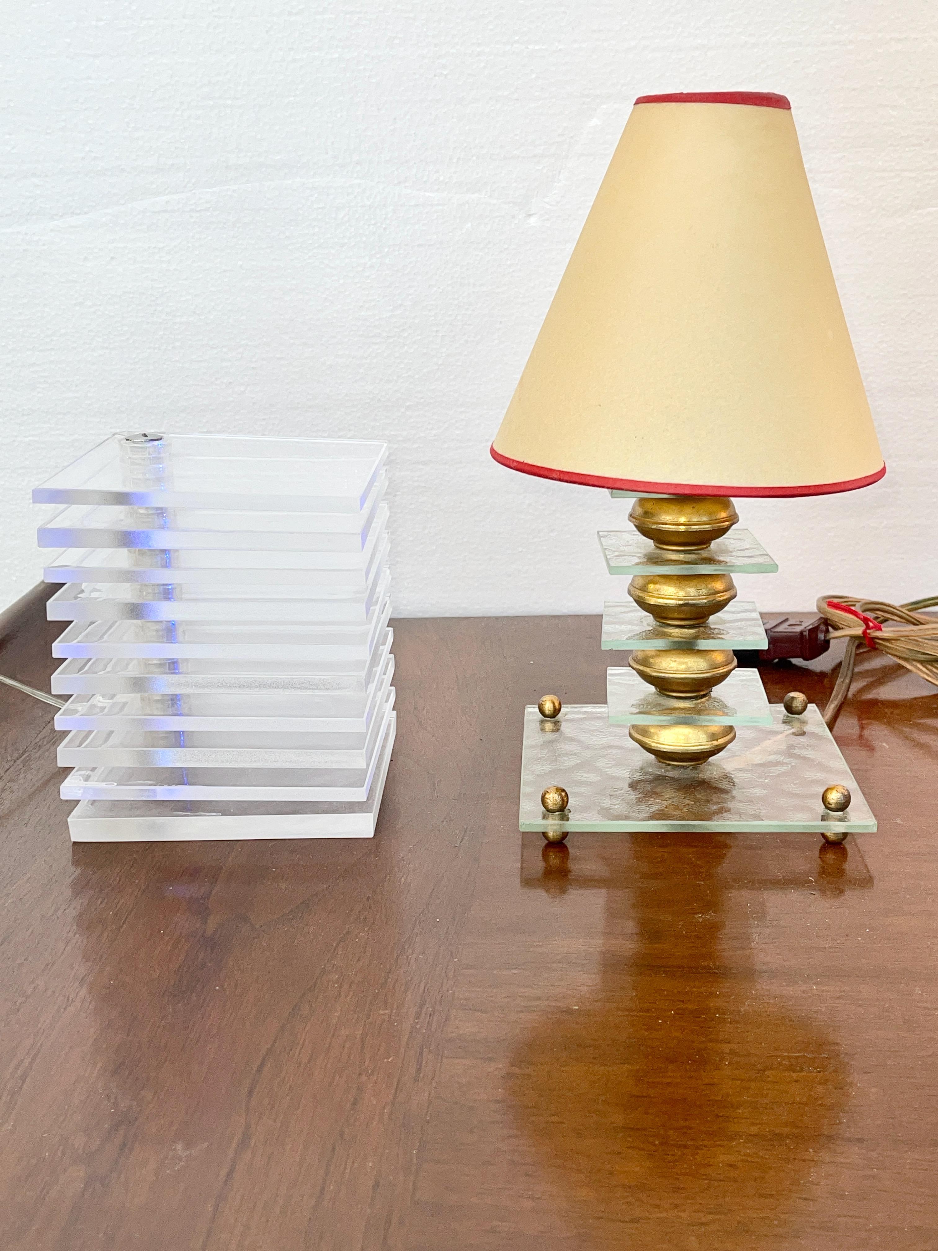 Petite Boudoir Maison Desny Style Lamp Glass & Brass 3