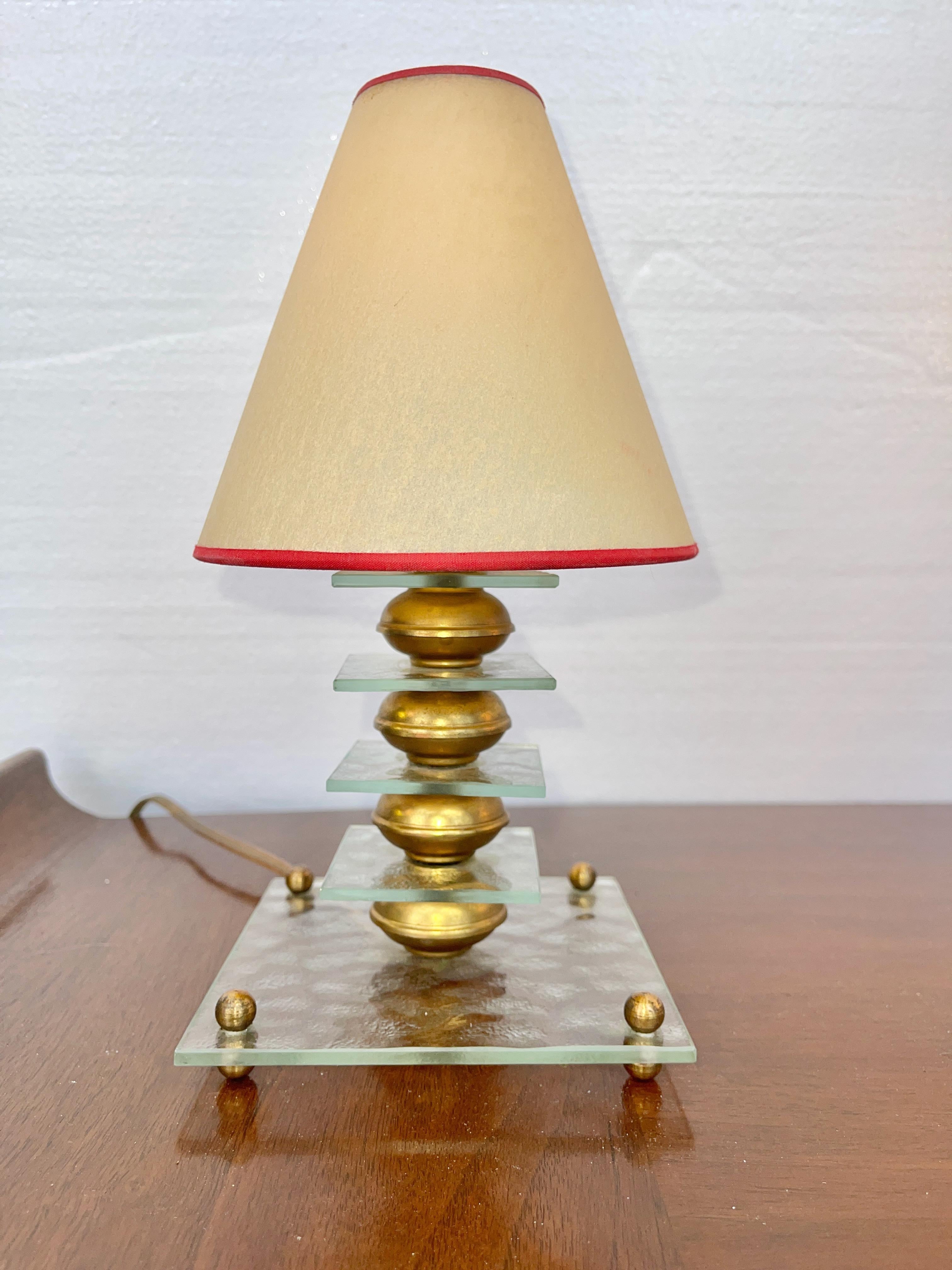 French Petite Boudoir Maison Desny Style Lamp Glass & Brass