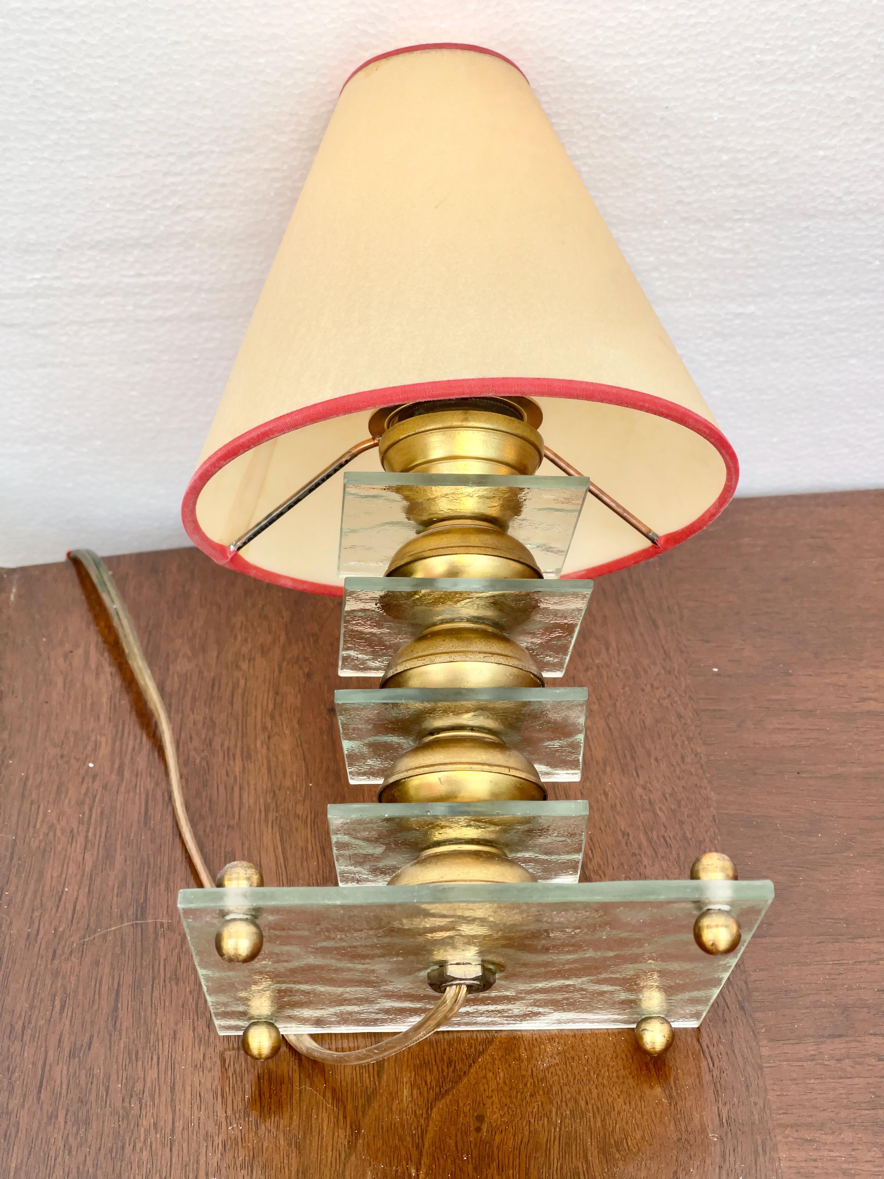Petite Boudoir Maison Desny Style Lamp Glass & Brass In Good Condition In Hanover, MA