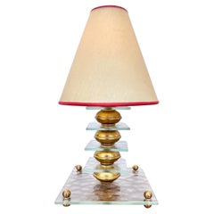 Vintage Petite Boudoir Maison Desny Style Lamp Glass & Brass