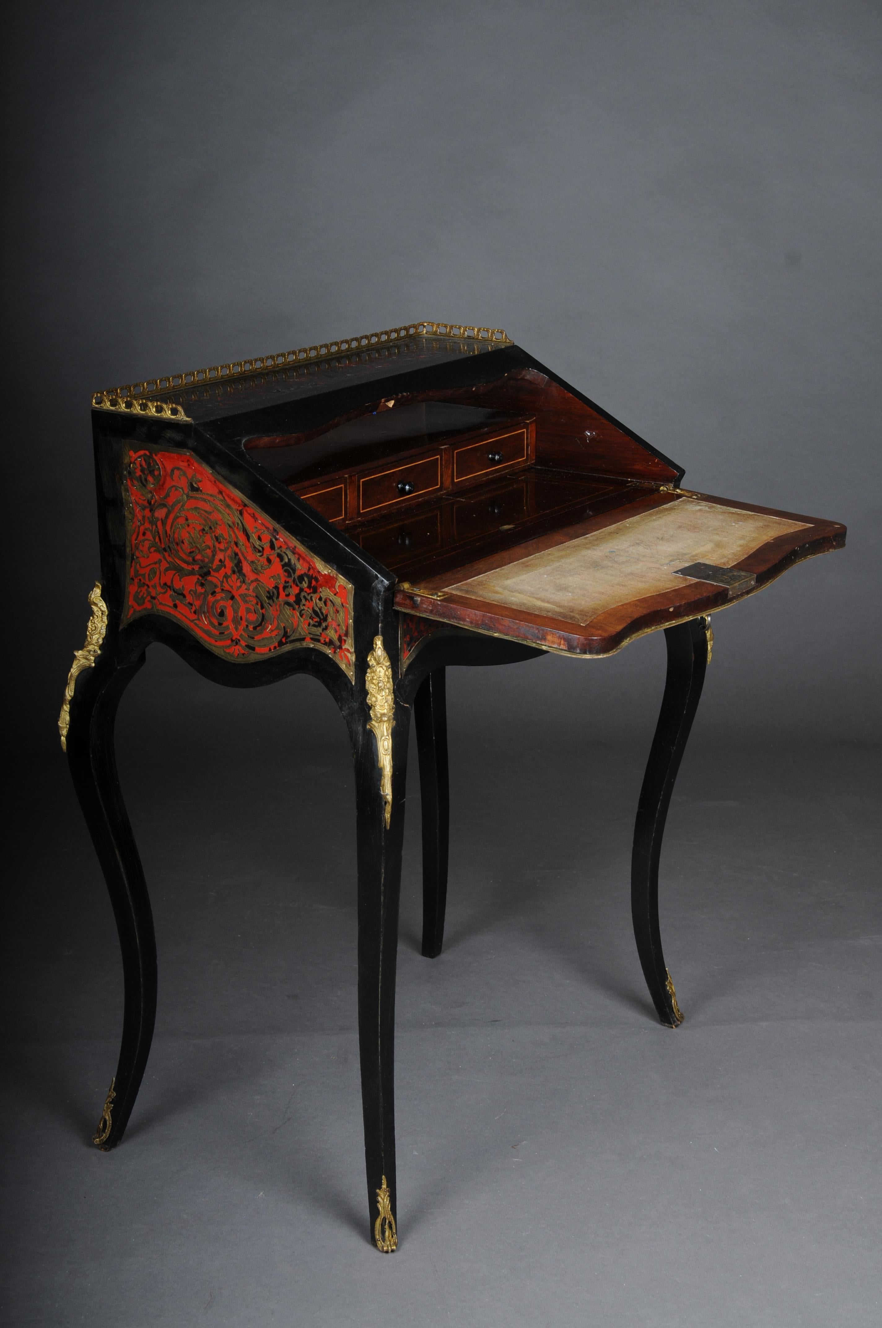 French Petite Boulle Inclined Flap Secretary, Beech, Napoleon III For Sale