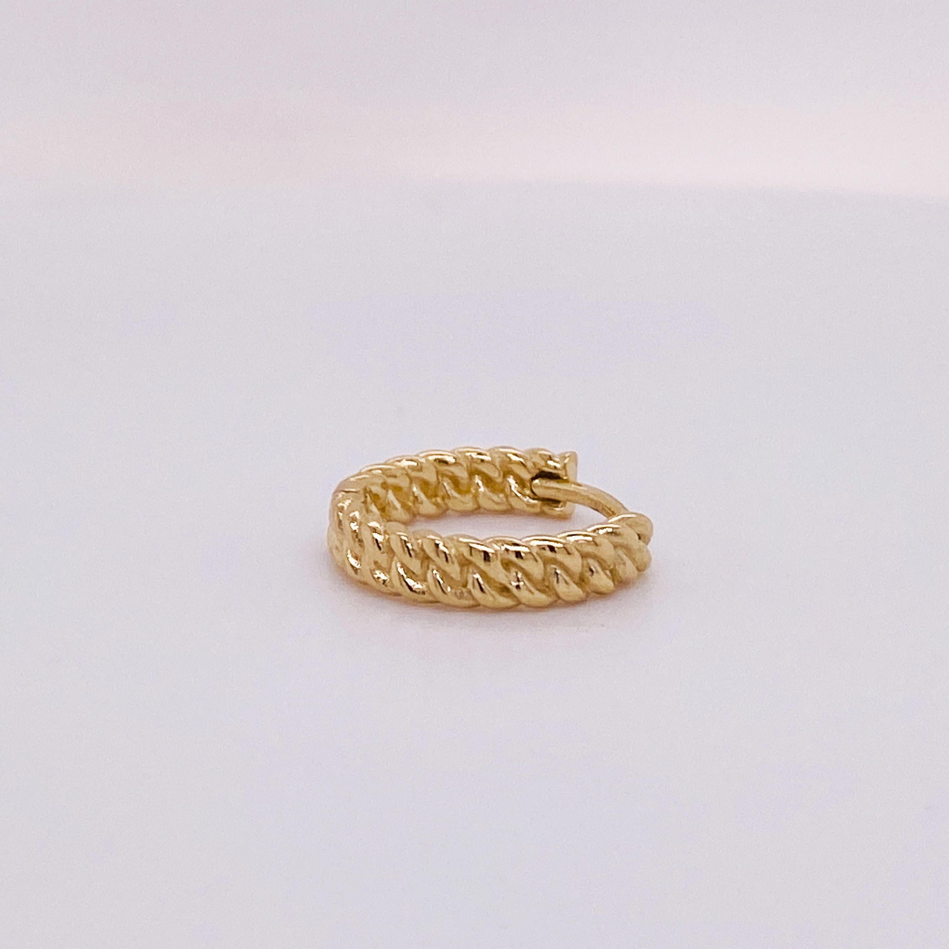 Petite Braided Huggie Hoops, 13 Mm in 14Karat Yellow Gold, Invisible Hinge LV In New Condition For Sale In Austin, TX