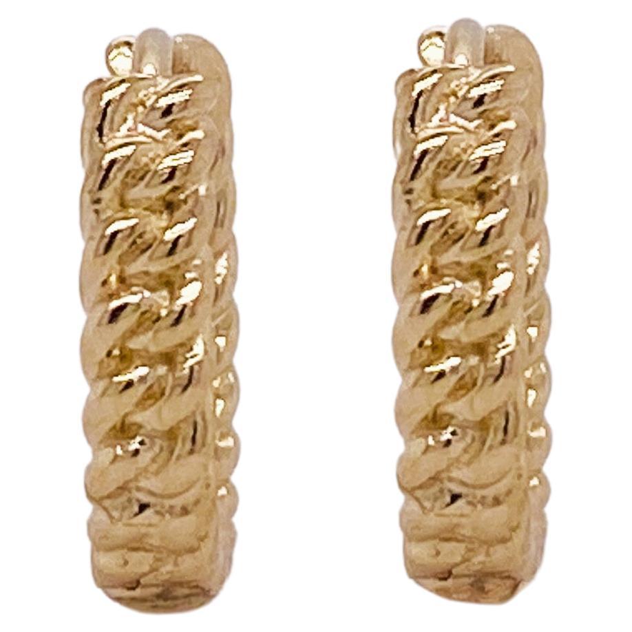 Petite Braided Huggie Hoops, 13 Mm in 14Karat Yellow Gold, Invisible Hinge LV For Sale